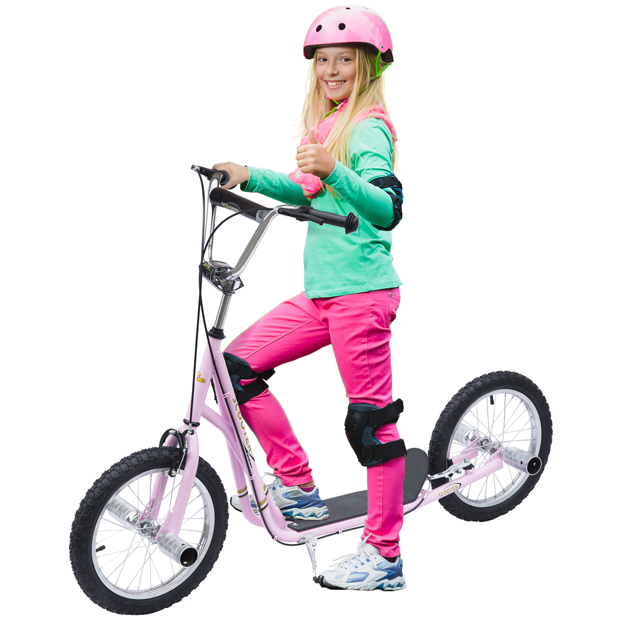 Kinderroller mit Luftreifen Kickscooter Scooter Tretroller Cityroller für Kinder Kickboard 16 Zoll ab 5 Jahre Höhenverstellbar Rosa 143 x 58 x 92-100 cm