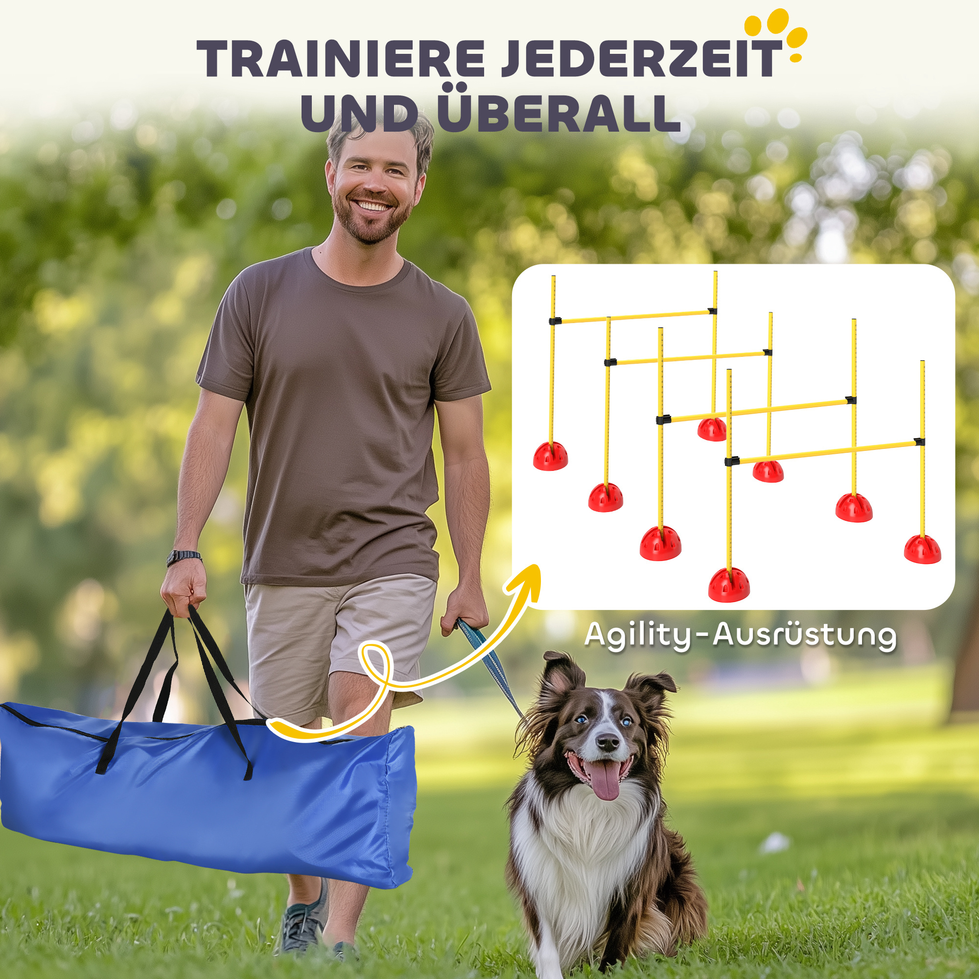 4-teiliges Hunde-Agility-Set mit 4 Hürden und Tragetasche für das Sprungtraining, Gelb