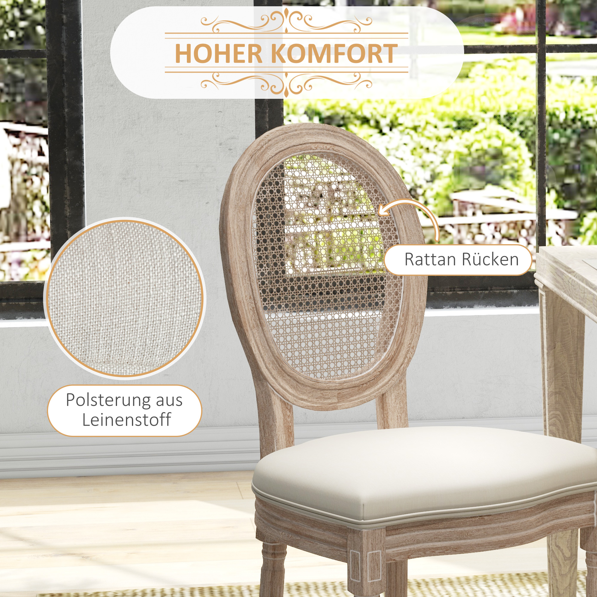 2er-Set Esszimmerstühle Küchenstühle, Vintage Design, Wienergeflecht-Optik, Natur + Creme