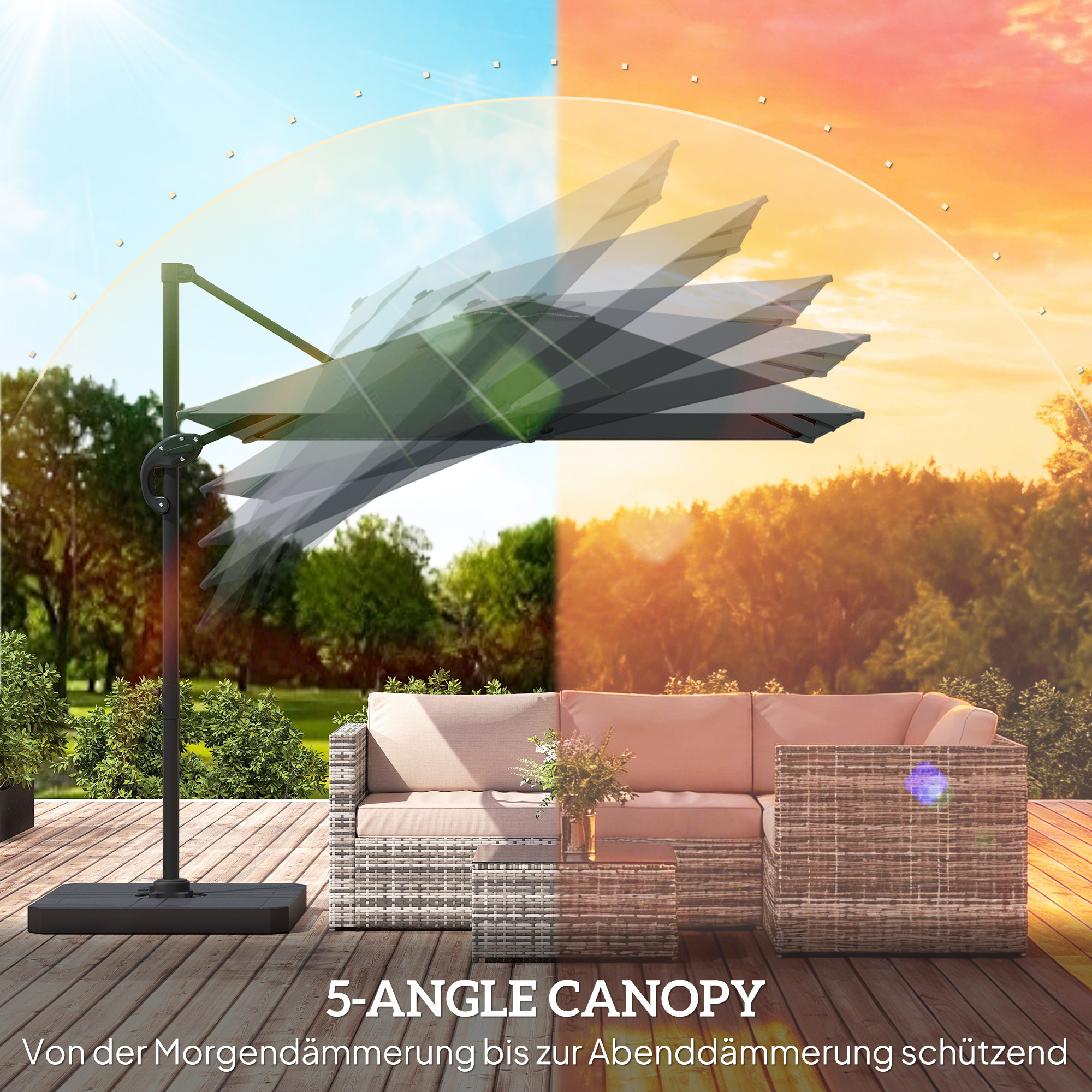 Alu Ampelschirm  Ø244cm Sonnenschirm mit Kurbel Ständer Wasserabweisend 360° drehbar Dunkelgrau