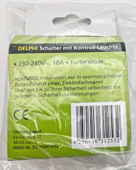 DELPHI Kontroll-Schalter mit Lämpchen / 250V~/ 10A, UP, silber