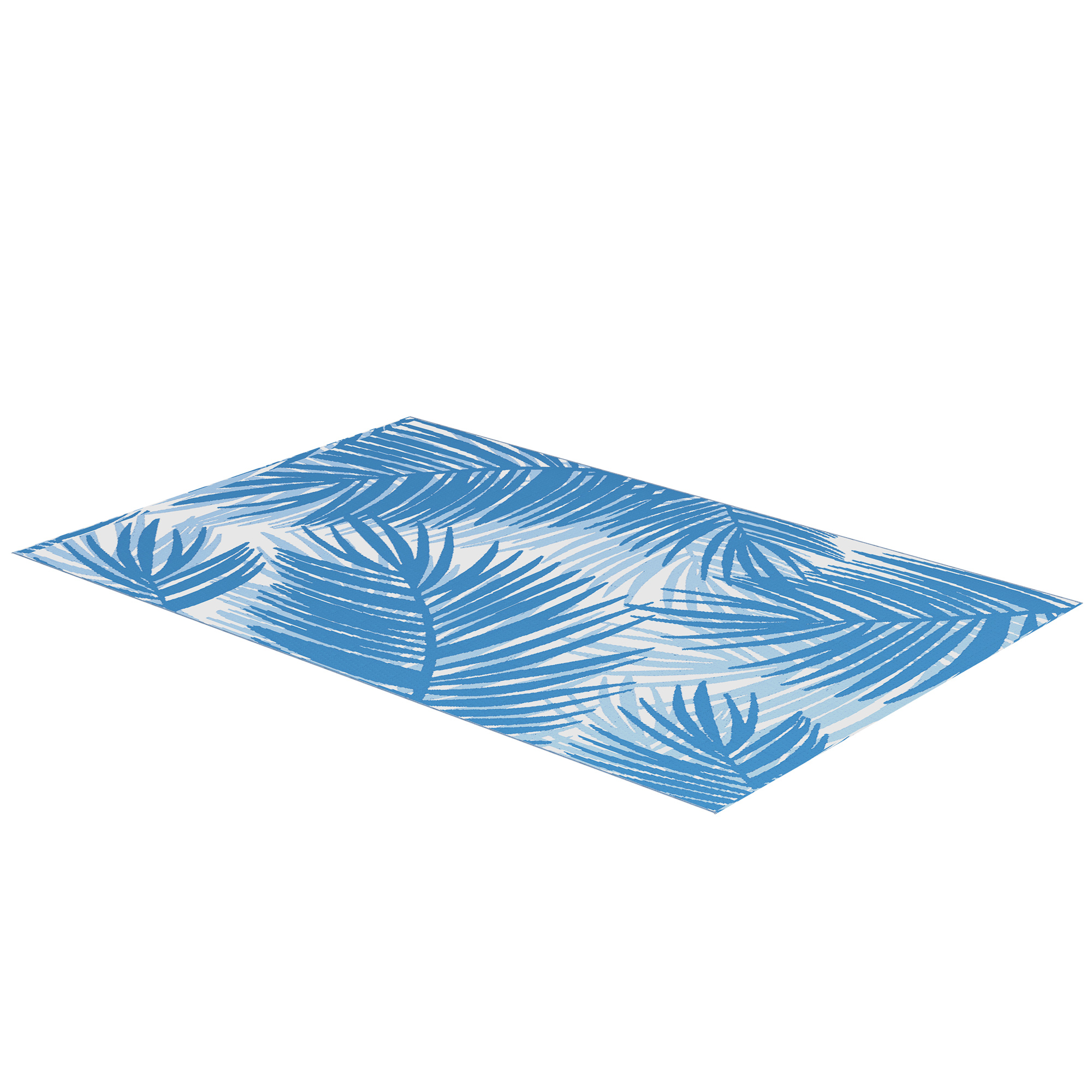 Outdoor Wendeteppich, wasserfest, Blattmuster, 182x274cm, Blau/Creme