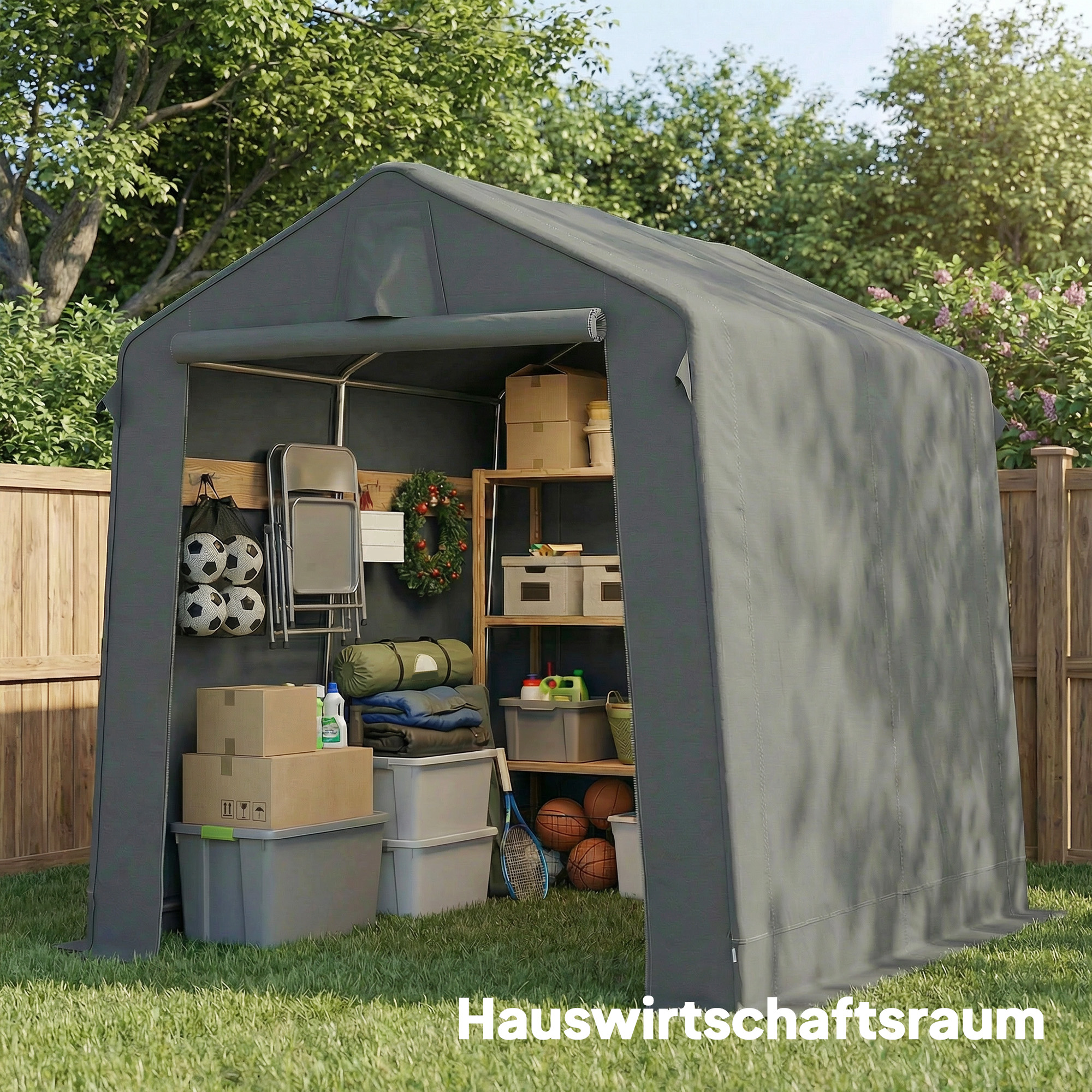 Garagenzelt 2,3 x 1,9 m wasserabweisend Gerätezelt mit Rollbar Reißverschlusstür Belüftung Satteldach Dunkelgrau