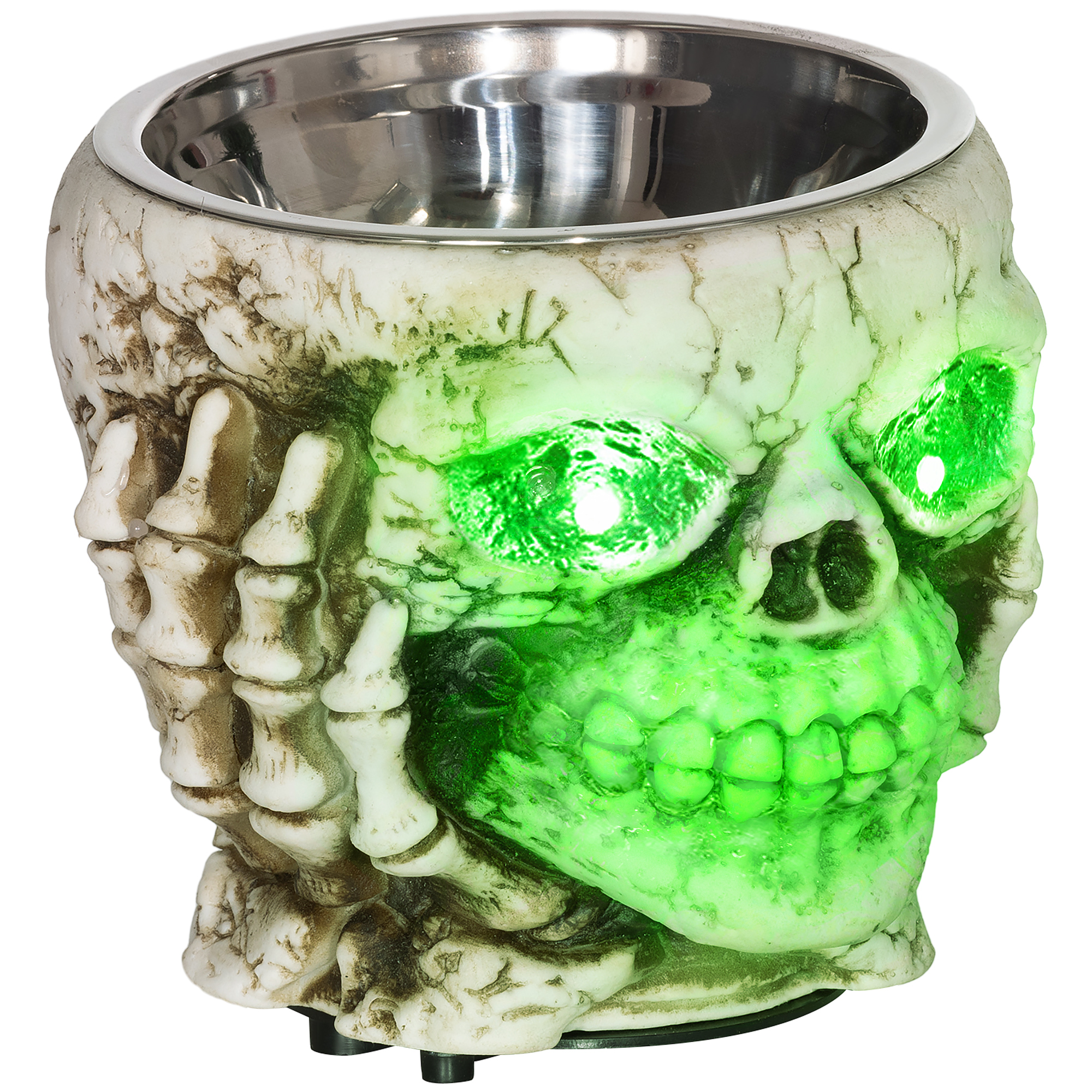 Halloweendekoration, Skelett-Süßigkeitenschale, leuchtende Augen, unheimliches Heulen, Grau/Schwarz