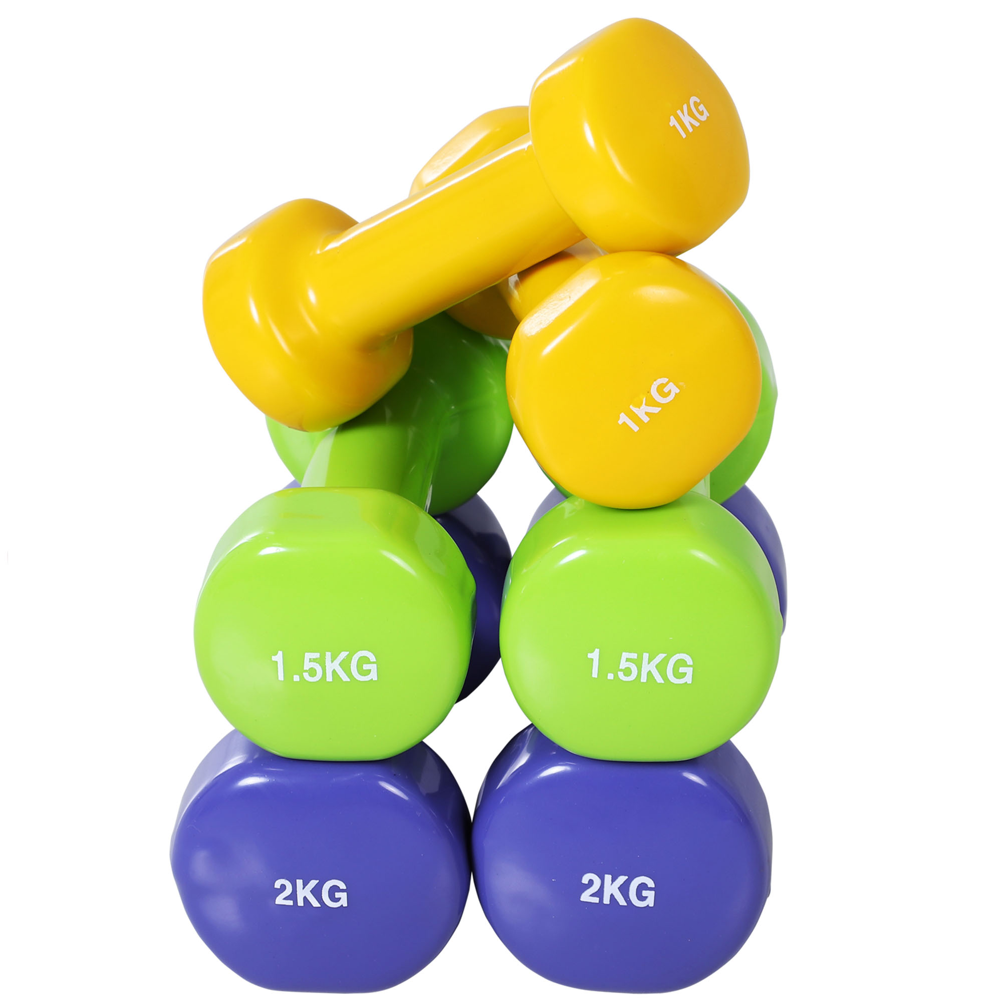 Hantelset 4 Hantelpaare mit Koffer 0,5 kg/1 kg/1,5 kg/2 kg Eisen+Kunststoff Rot Gelb Grün Lila