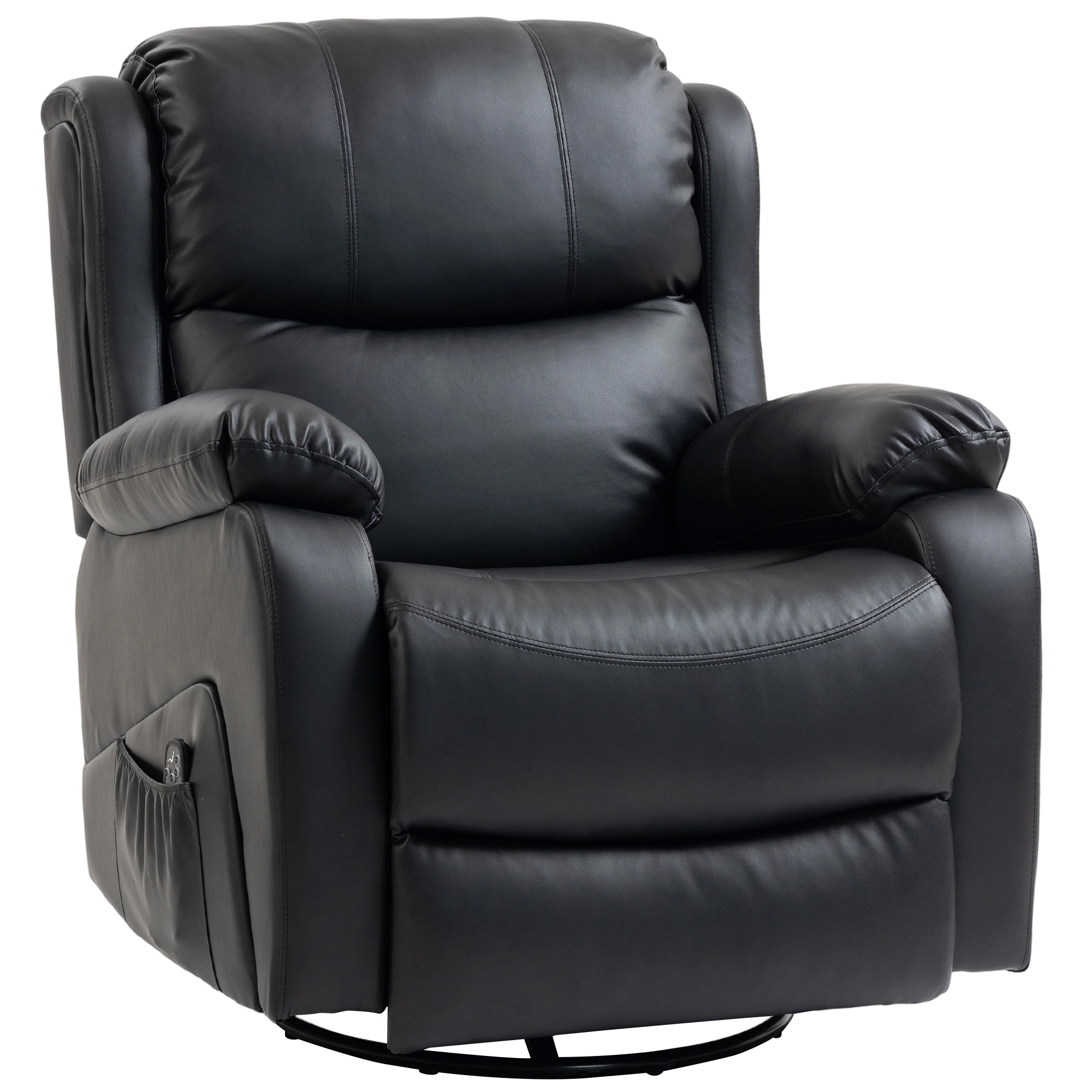 Massagesessel, Wärme- & Liegefunktion, Kunstleder, bis 150kg, 97x92x104cm, Schwarz