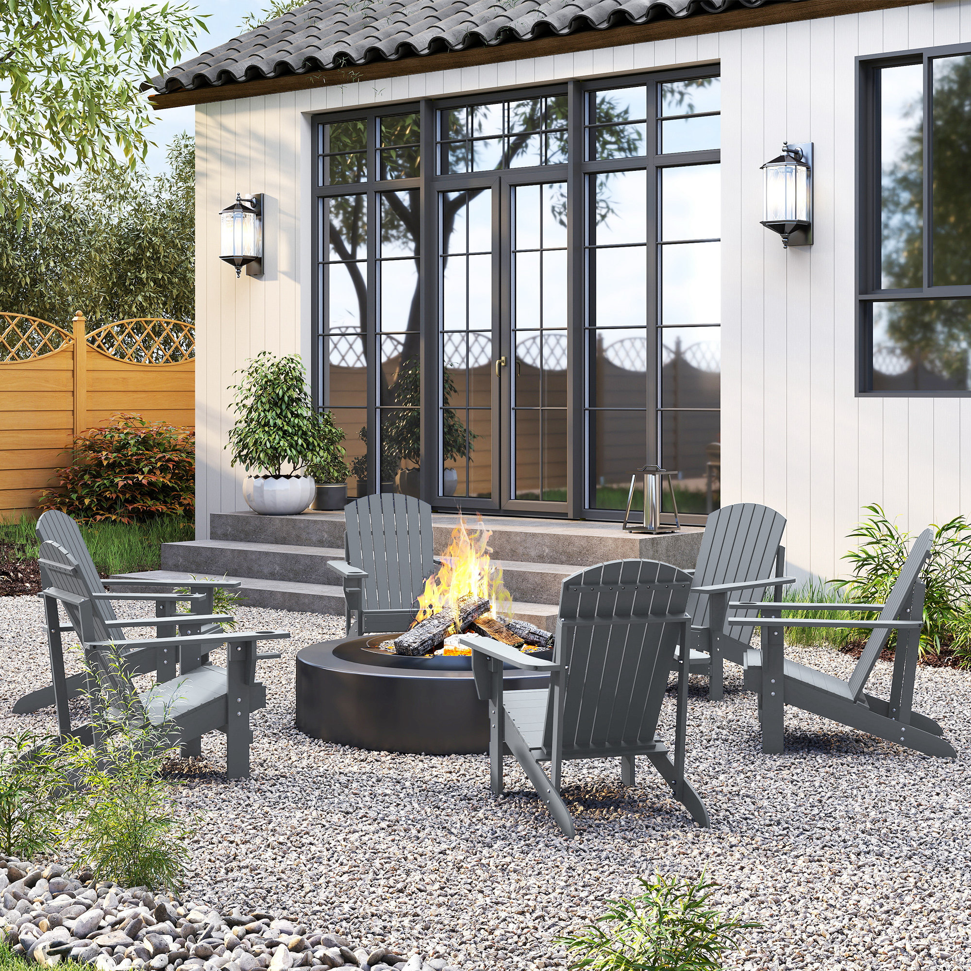 Adirondack-Gartenstuhl mit Becherhalter Gartenliege Balkonstuhl Massivholz Dunkelgrau 95 x 72 x 93 cm