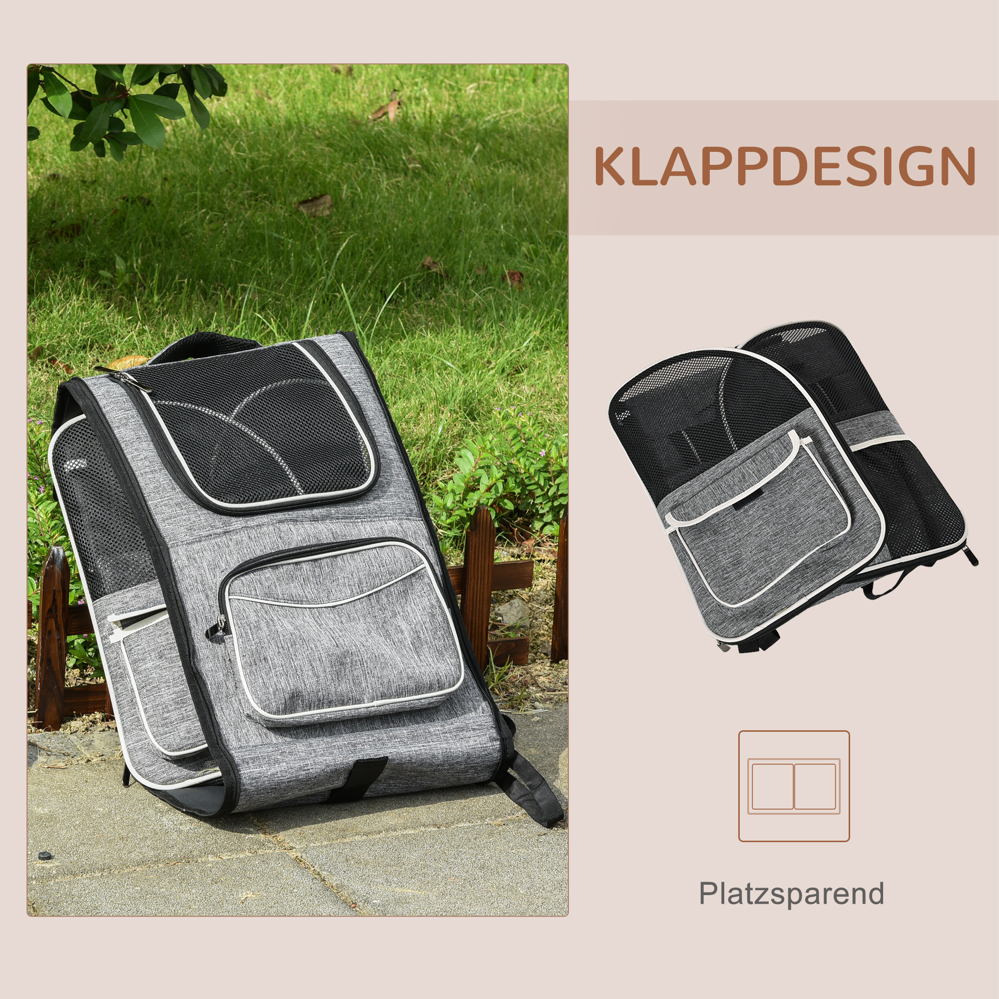 2-in-1 Hundetransporttasche Oxfordstoff Grau + Weiß + Schwarz