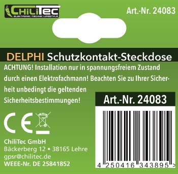 DELPHI Schutzkontakt-Steckdose mit LED / weiß, 250V~/ 16A, Licht mit Sensor