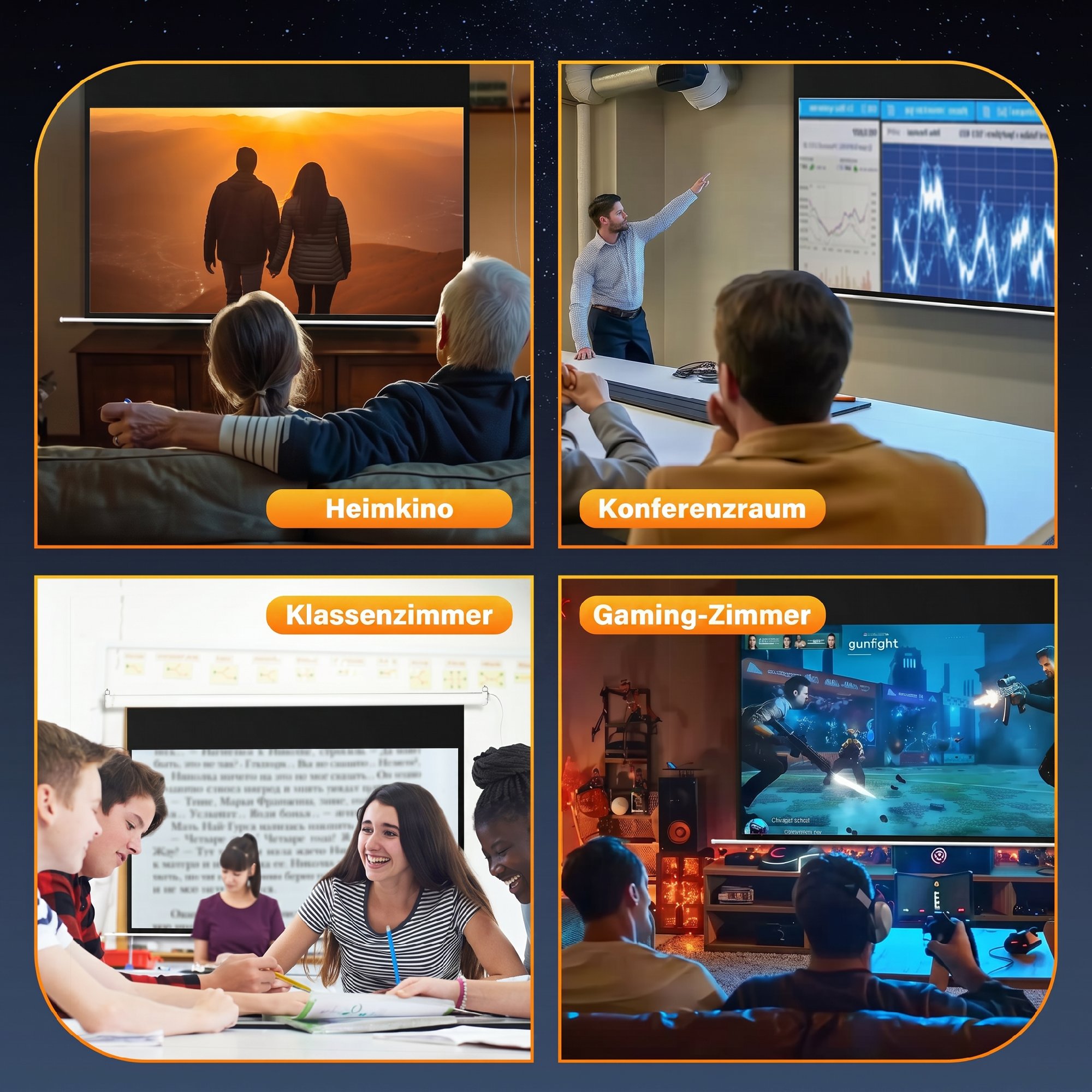 Beamer Leinwand 212 x 150 cm 120 Zoll 16:9 HD 4K Projektionsleinwand Elektrisch mit Fernbedienung, Weiß
