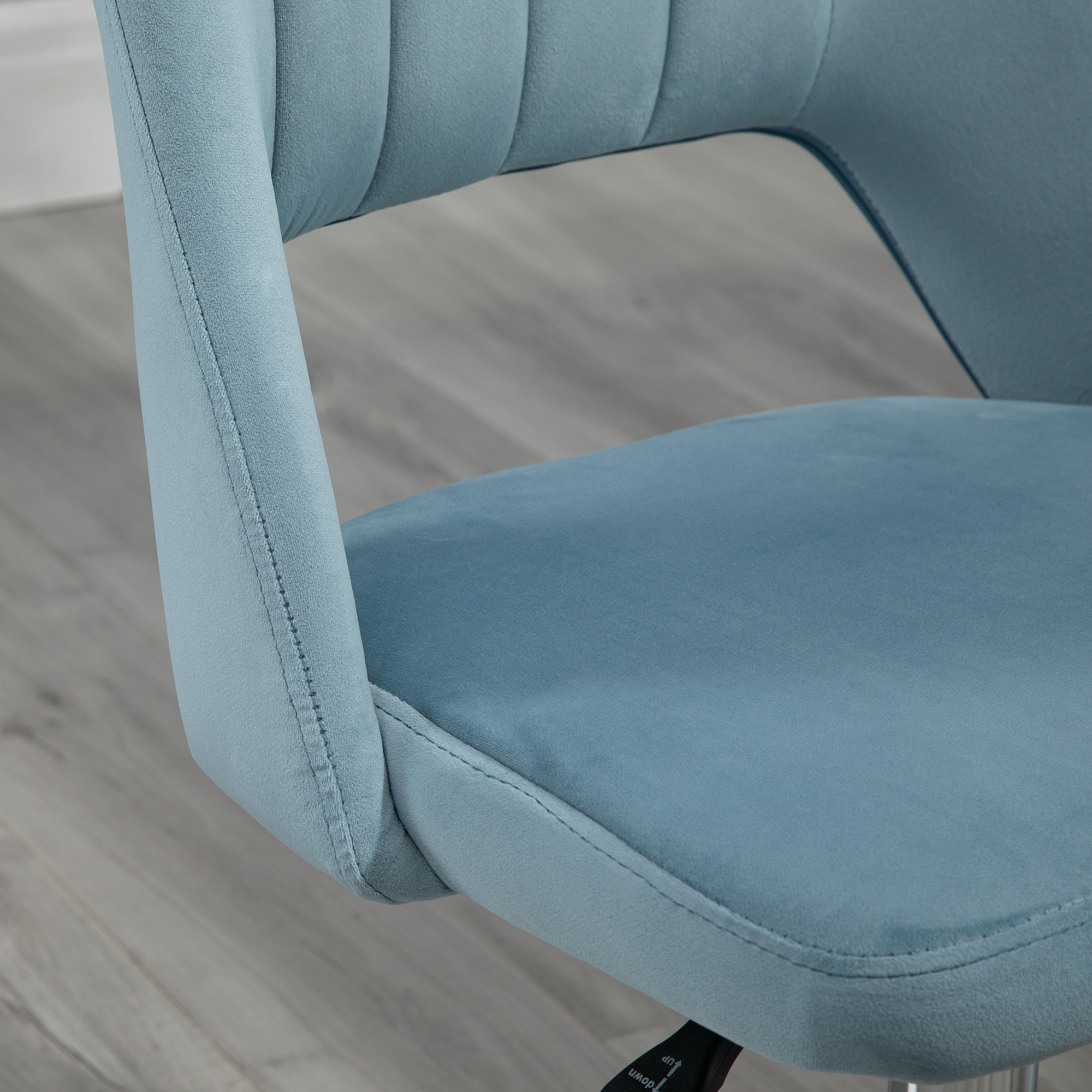 Schreibtischstuhl, Höhenverstellbar Homeoffice Stuhl ohne Armlehne, drehbar Bürostuhl mit Samtoptik, Ergonomisch Schminkstuhl für Schlafzimmer, Arbeitszimmer, Blau