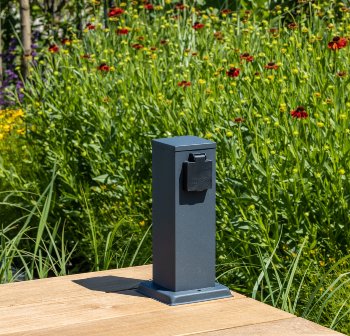 Steckdosensäule 2-fach, IP44, Anthrazit, 250V~/ 16A, 13x13x27cm