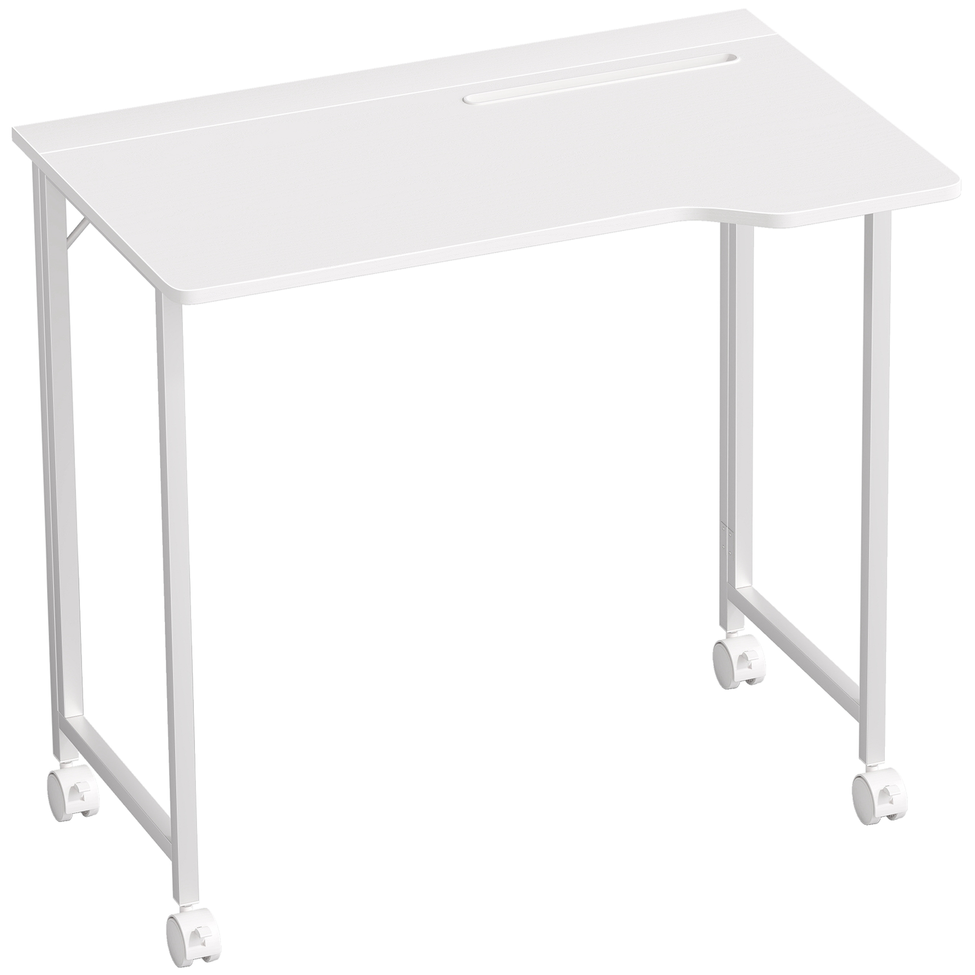 Schreibtisch, klappbarer Computertisch, platzsparender Bürotisch mit Rollen, Geräteschlitz, 80 x 52 x 75 cm, Weiß