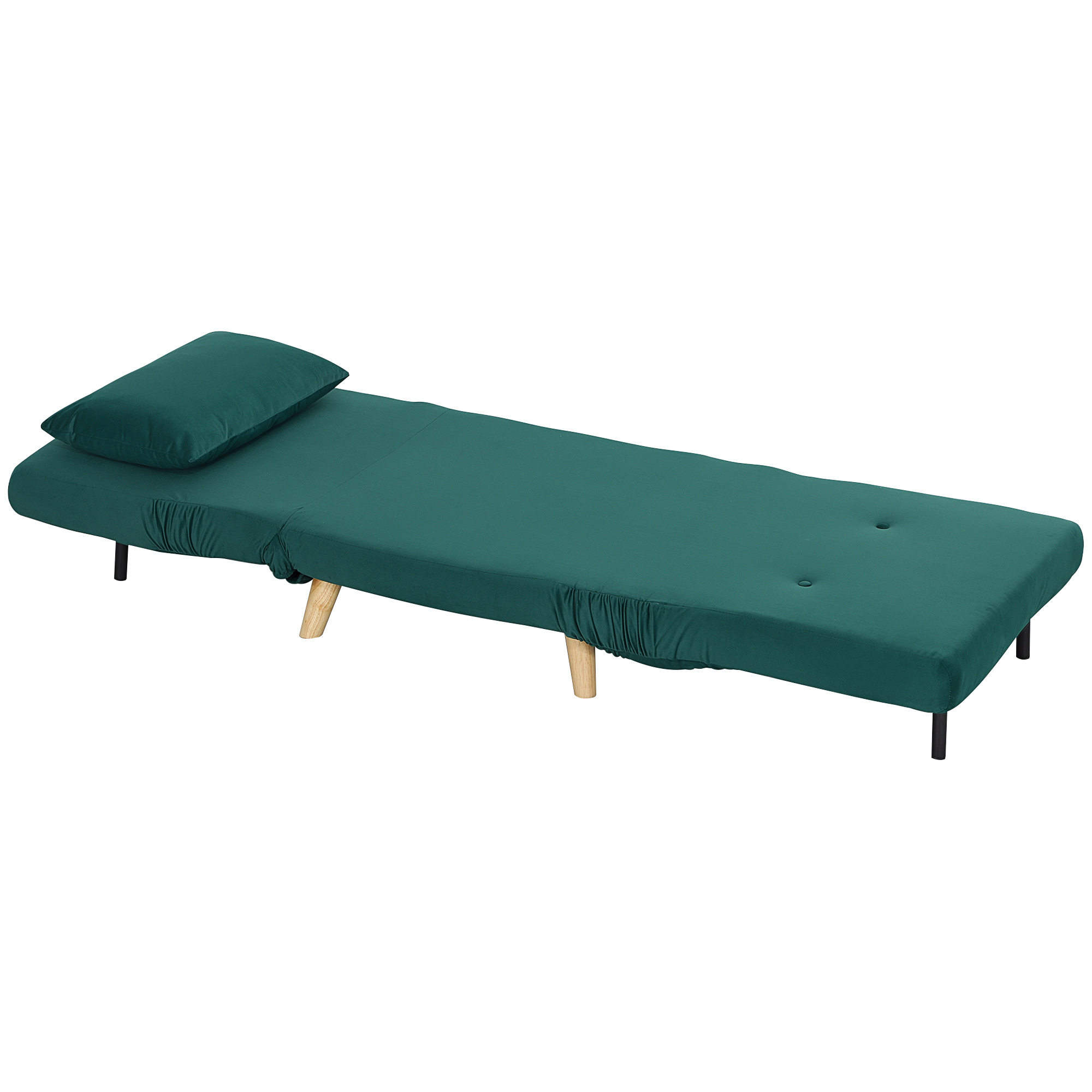 Klappsessel mit Bettfunktion, Klappbarer Relaxsessel in Samtoptik, Verstellbare Lehne, bis 120 kg belastbar, Dunkelgrün