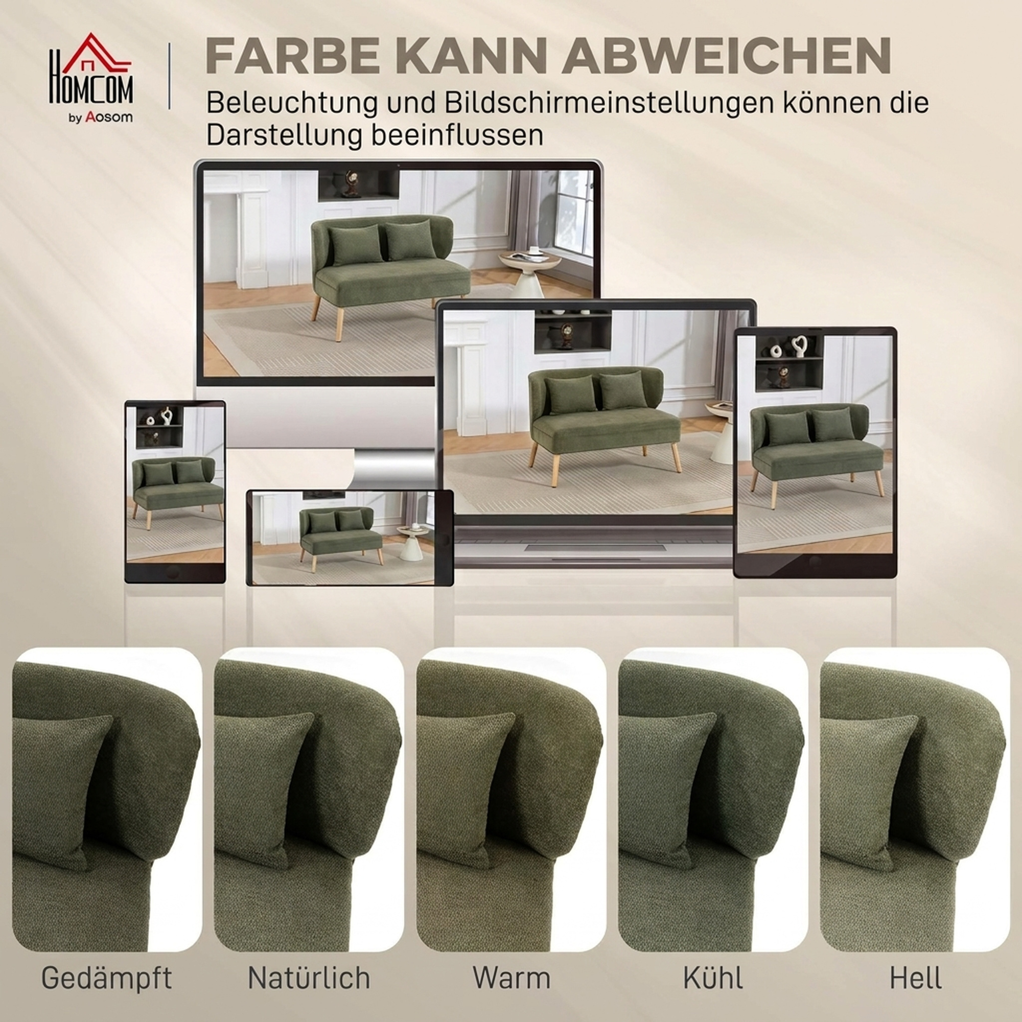2-Sitzer-Sofa, kleines Chenille-Sofa mit Flügelrücken, dickem Sitz, Gummibaumholzfüßen, Dunkelgrün