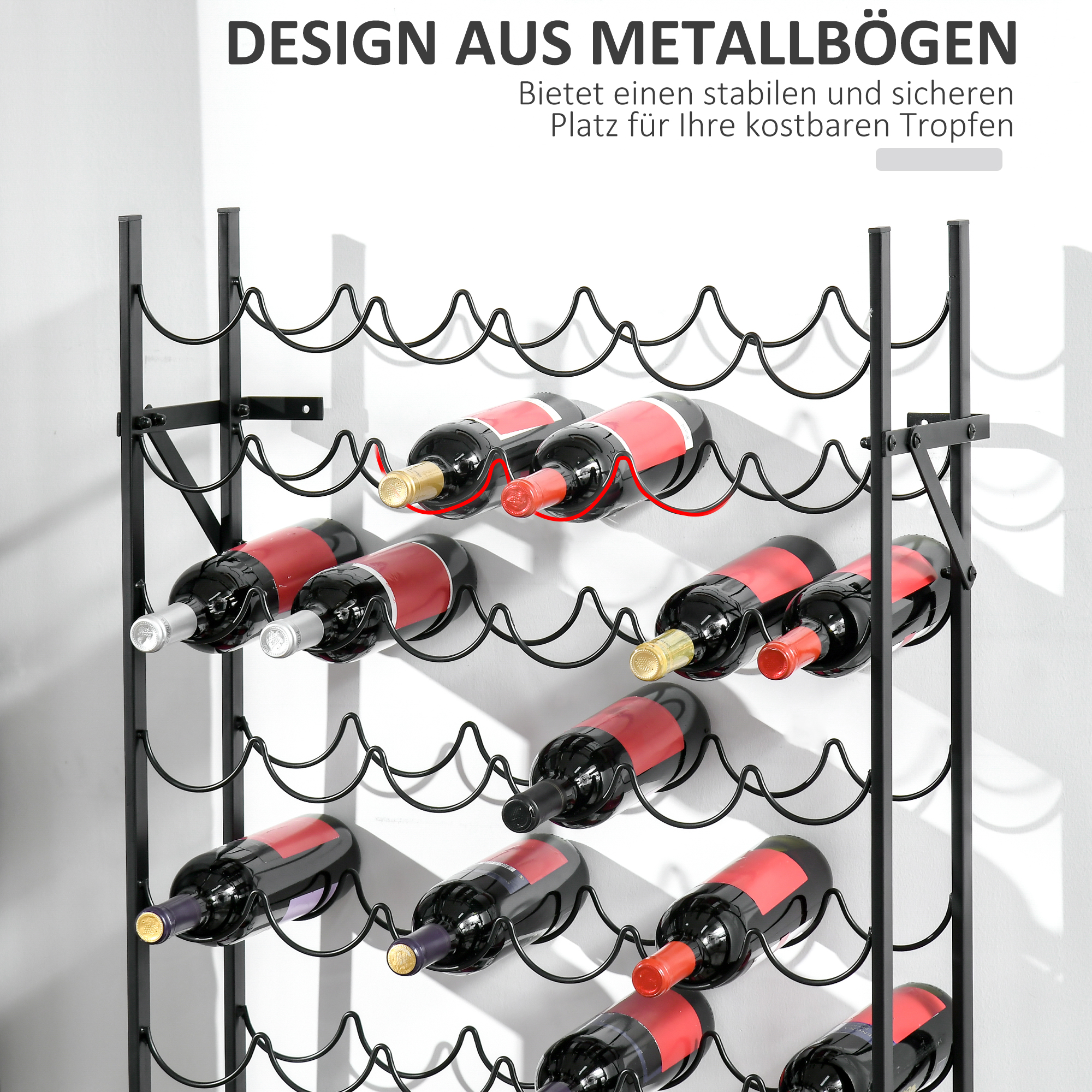 Weinregal für 60 Flaschen Flaschenregal Metall Flaschenhalter 63 x 20,5 x 118 cm Schwarz