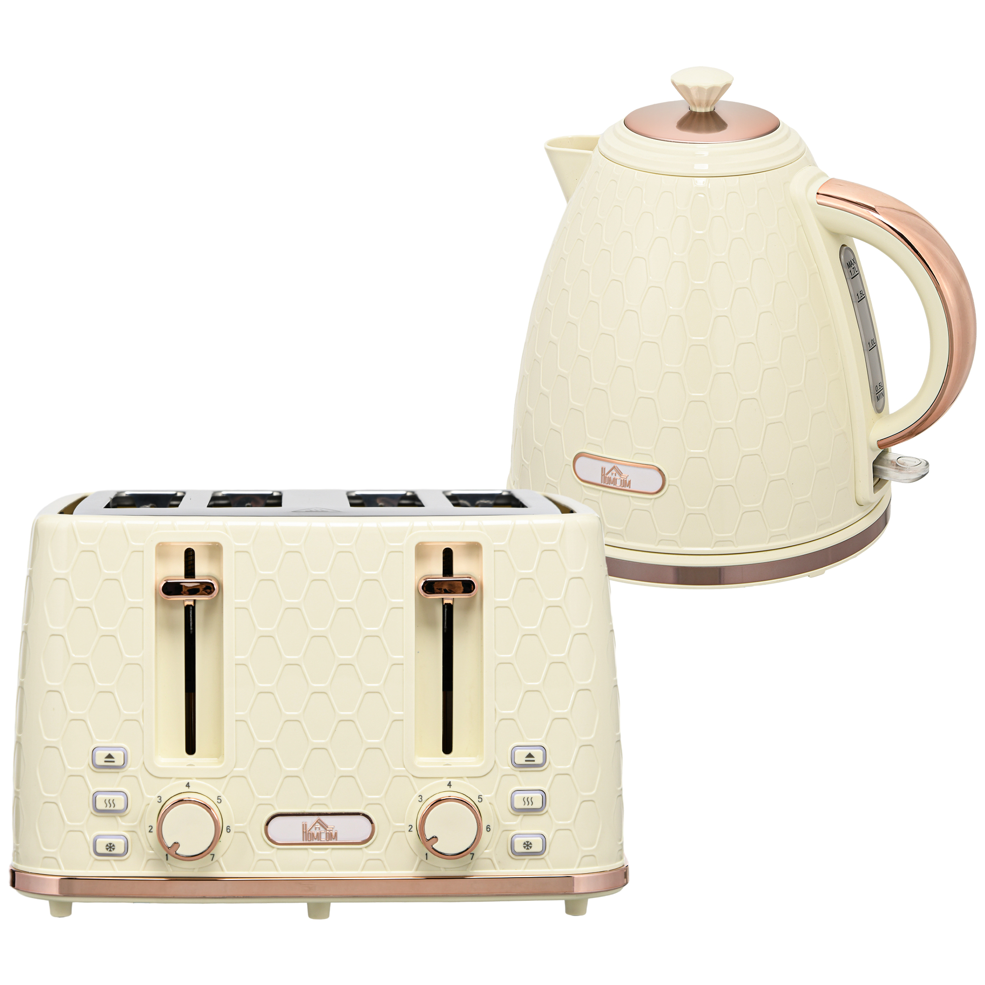 2-in-1 Küchenset, Toaster und Wasserkocher, mehrere Optionen, 1,7 L, 4 Toastscheiben gleichzeitig, Kunststoff, Beige