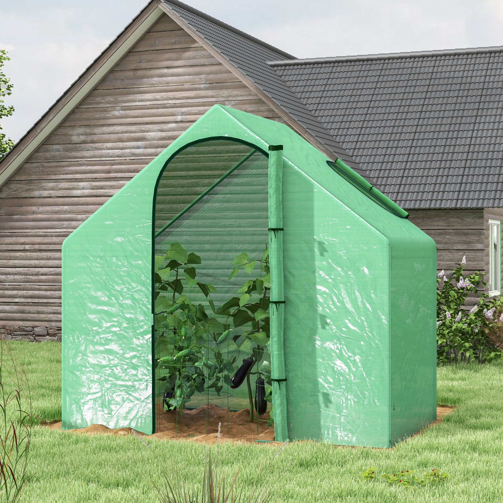 Foliengewächshaus Tomatengewächshaus Treibhaus Frühbeet mit Fenster und Tür Grün Stahl Kunststoff 180 x 100 x 168 cm