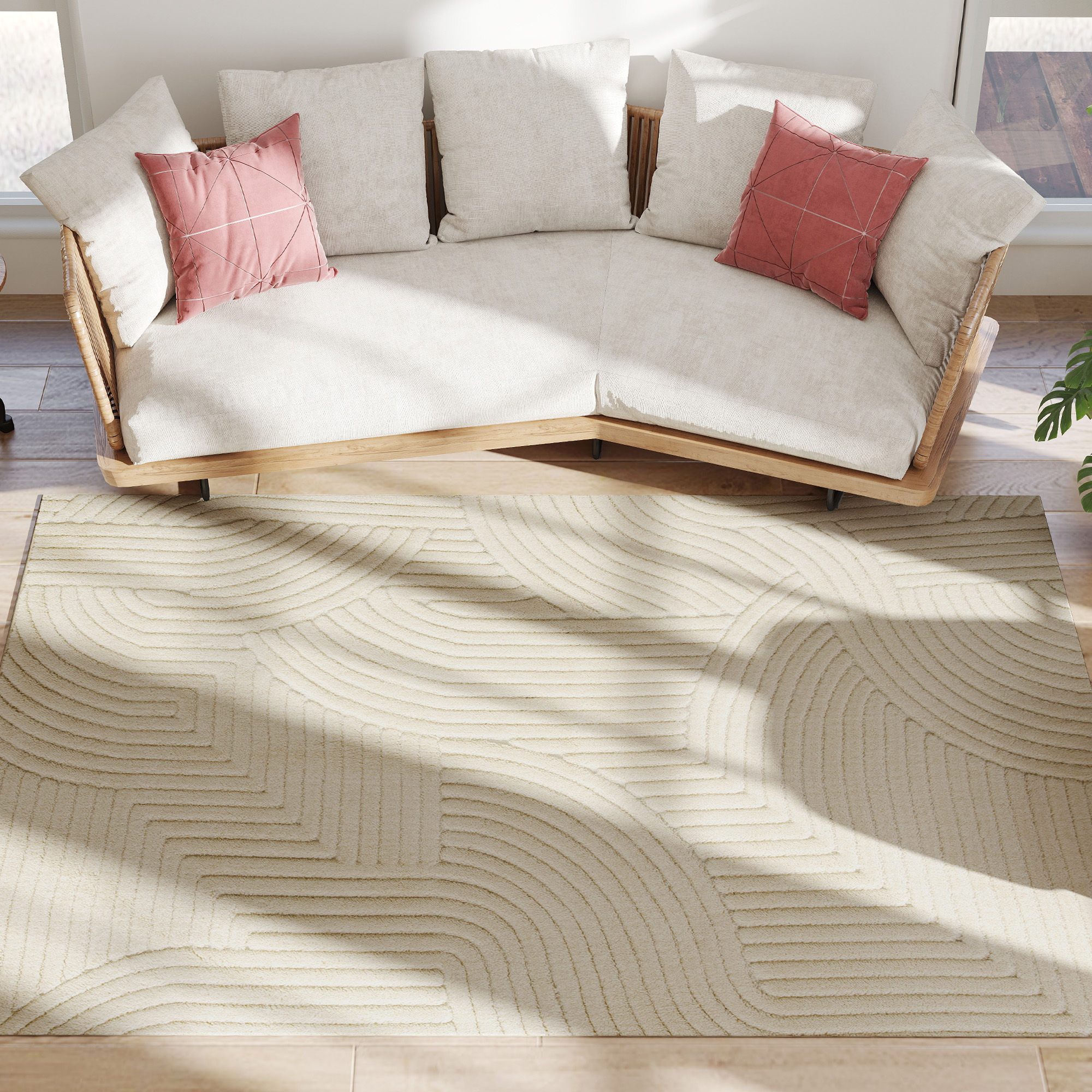 Maschinengewebter Teppich, 15 mm hoch, vielseitig einsetzbar, rutschfest, Cremeweiß