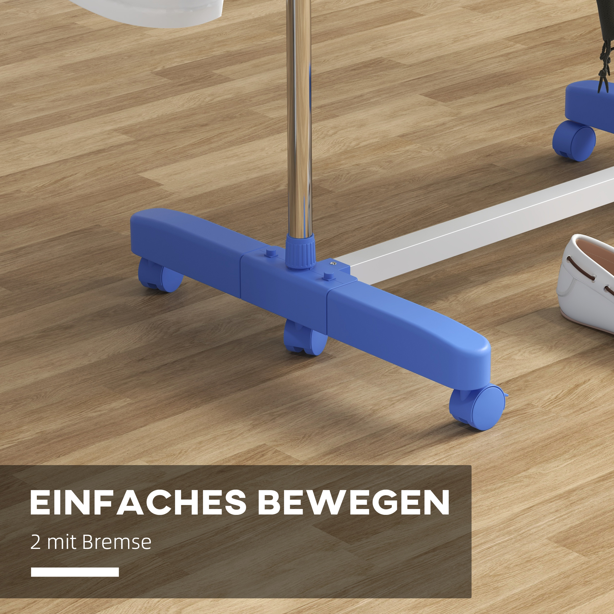 Wäschenständer Wäschetrockner. 4 Ebenen, klappbar, One-Klick-System, 142 cm x 55 cm x 152 cm Blau + Silber