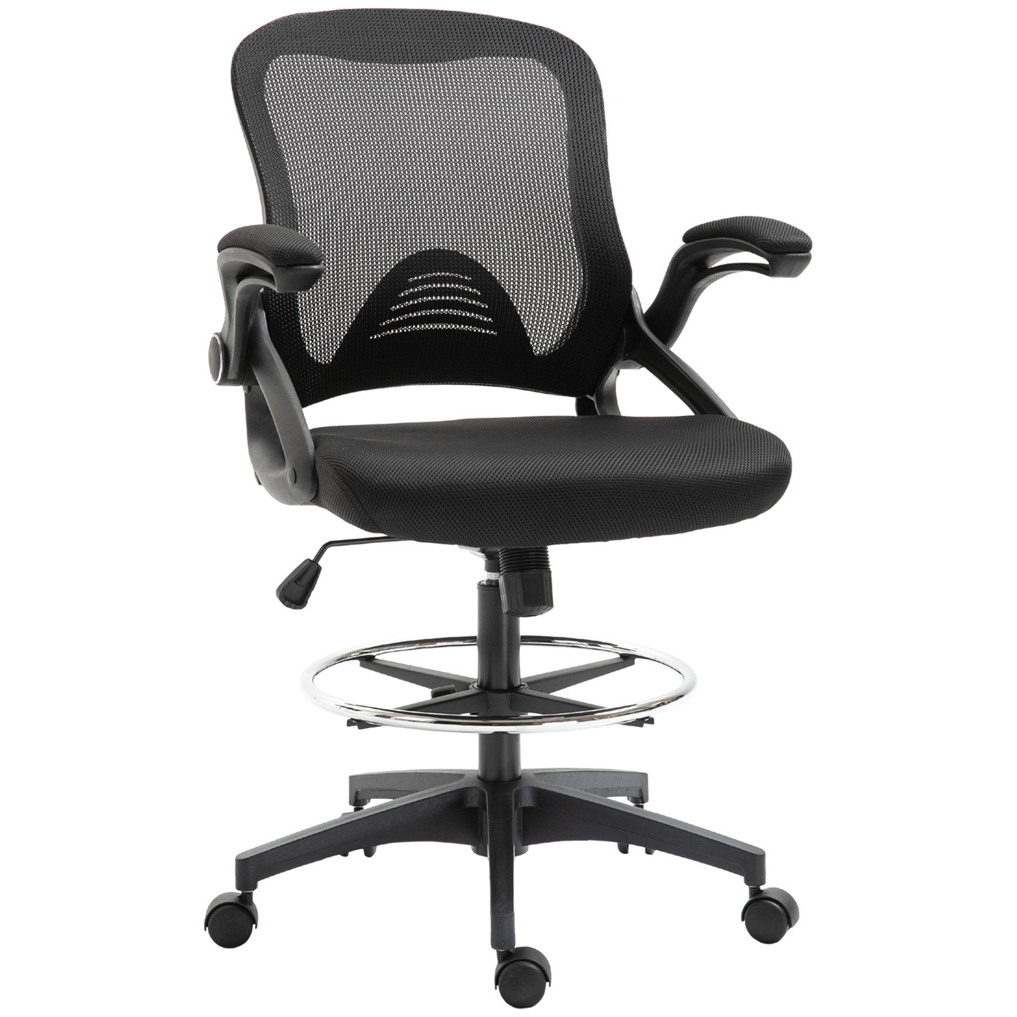 Bürosessel, Schreibtischstuhl, Stehfunktion, mit Fußablage, drehbarer Sitz, Stahl, schwarz, 64 x 60 x 106-126cm