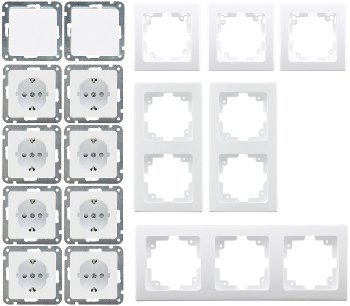 DELPHI Starter-Kit, 16-teilig "PRO",weiß / 8x Steckdose, 2x Schalter, Klemmanschluß