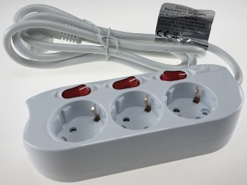 Steckdosenleiste mit Einzelschaltung / 3-fach, weiß, 1,5m Kabel