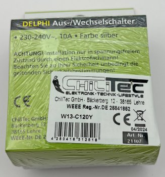 DELPHI Wechsel-Schalter, 250V~/ 10A, inkl. Rahmen, UP, silber