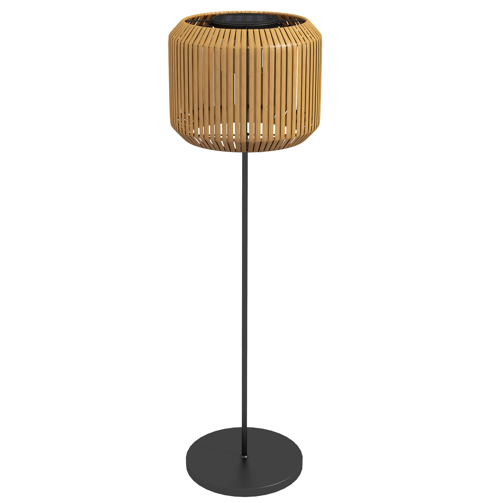 Rattan Außenleuchte, Solar Gartenlampe, Einschaltautomatik, LED, wetterfest, Metallrahmen, Ø34 x 130cm, Schwarz/Gelb