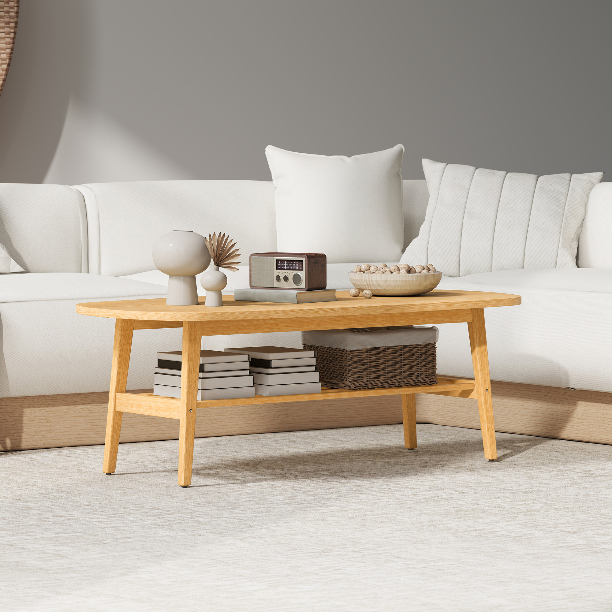 Couchtisch Wohnzimmertisch mit Ablage, Kaffeetisch für Wohnzimmer, Schlafzimmer, 120 x 60 x 42 cm, Naturholz