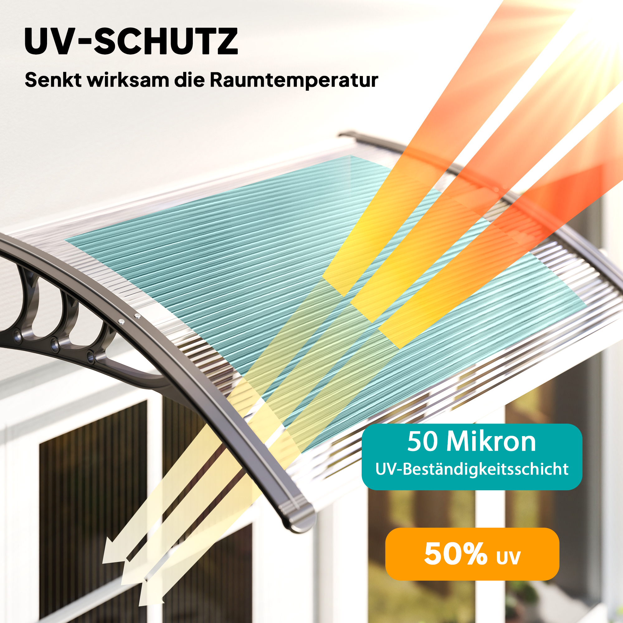 Vordach Haustürvordach 100 x 75 cm Pultvordach Überdachung Polycarbonat Transparent