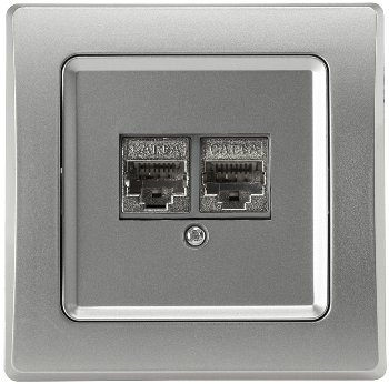 DELPHI Netzwerk-Dose 2x CAT6, inkl. Rahmen, UP, silber