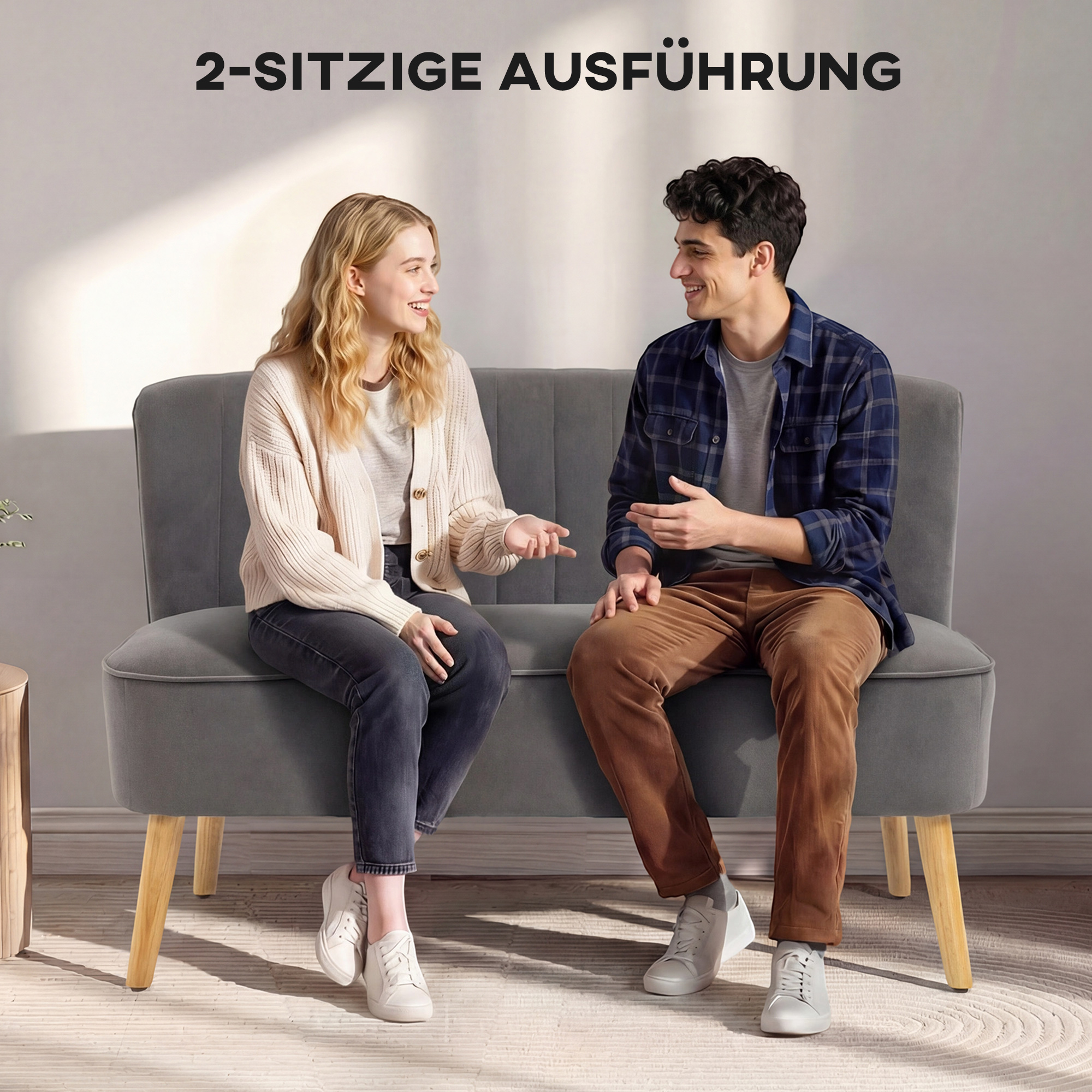 Sofa Retrodesign 2-Sitzer-Sofa, Holzbeine, 117 cm x 56,5 cm x 77 cm, Dunkelgrau