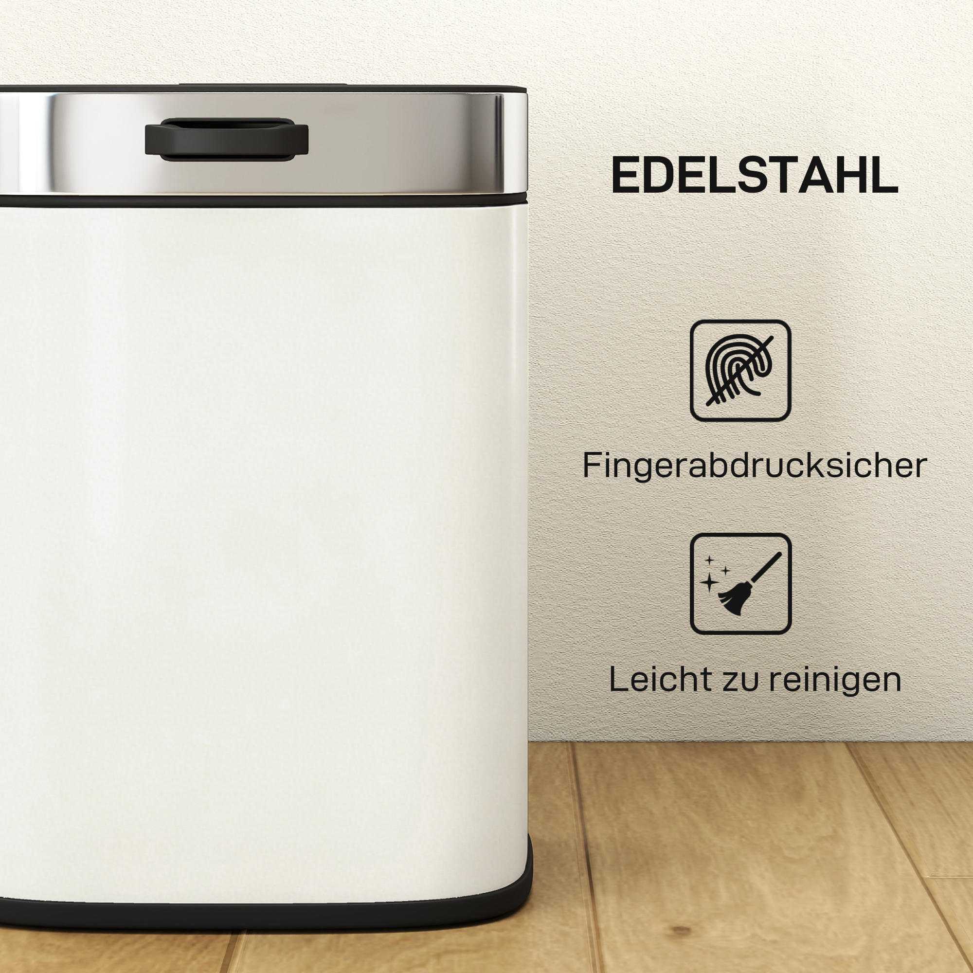 5 L Mülleimer, freistehend oder hängend platzierbar, Edelstahl, Cremeweiß