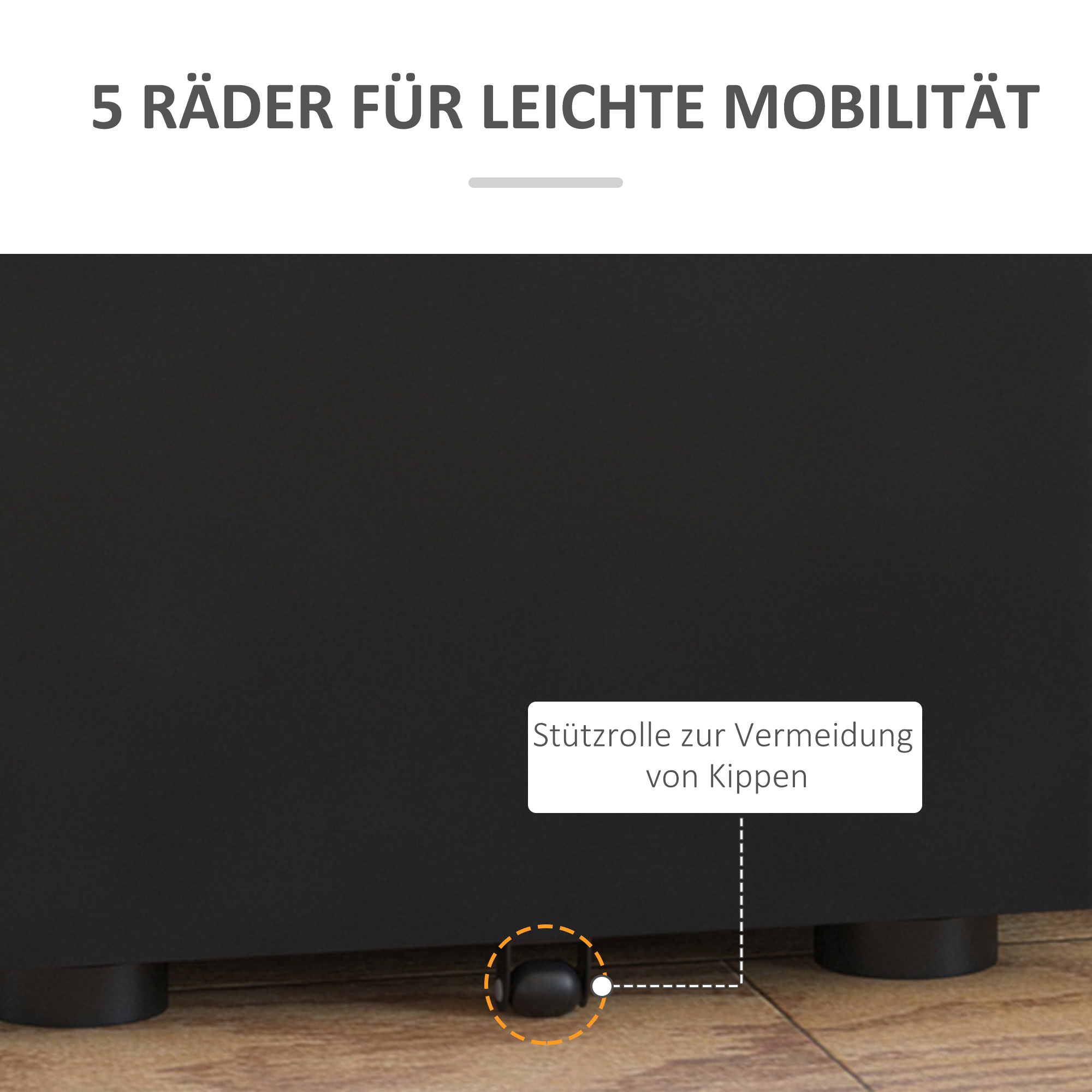 Rollcontainer, mobiler Aktenschrank mit 3 Schubladen, abschließbarer Büroschrank mit Hängeregistratur, Aufbewahrung, Stahl, 39 x 48 x 59 cm Schwarz