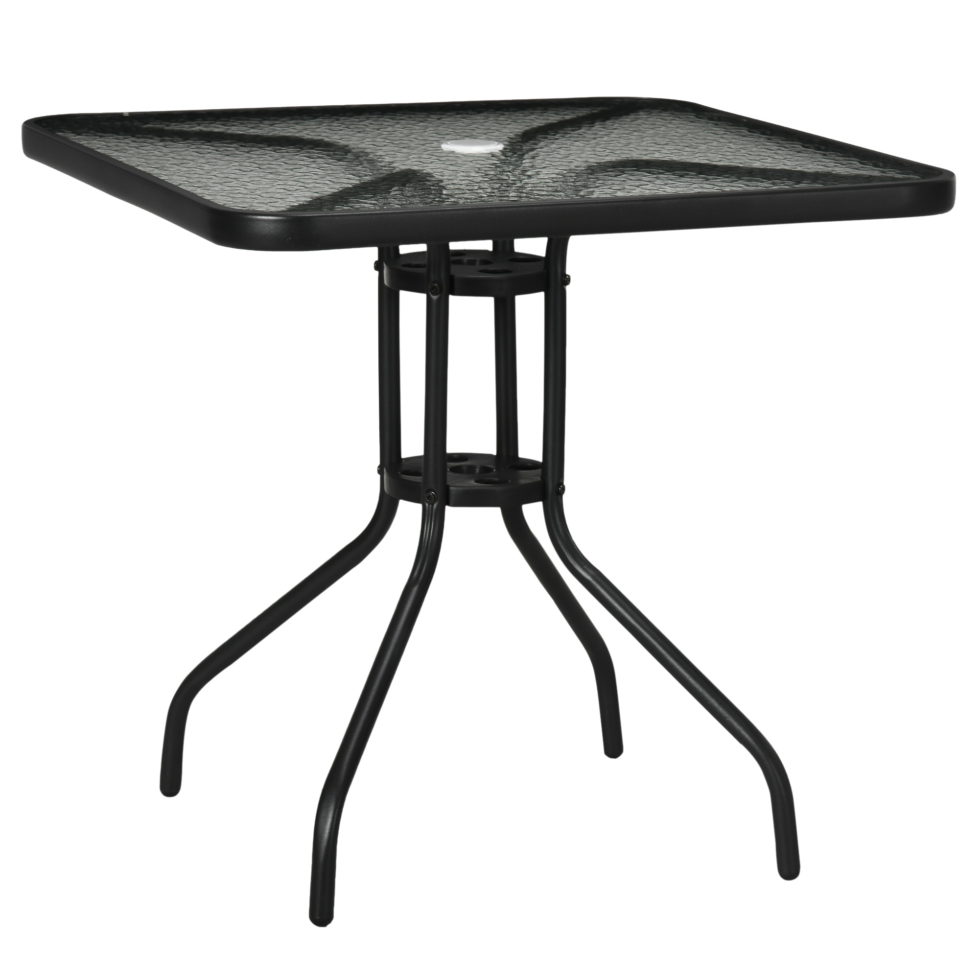 Gartentisch Abnehmbar Metall 76x76 cm Wetterfest Balkontisch mit Schirmloch, rutschfest Schwarz