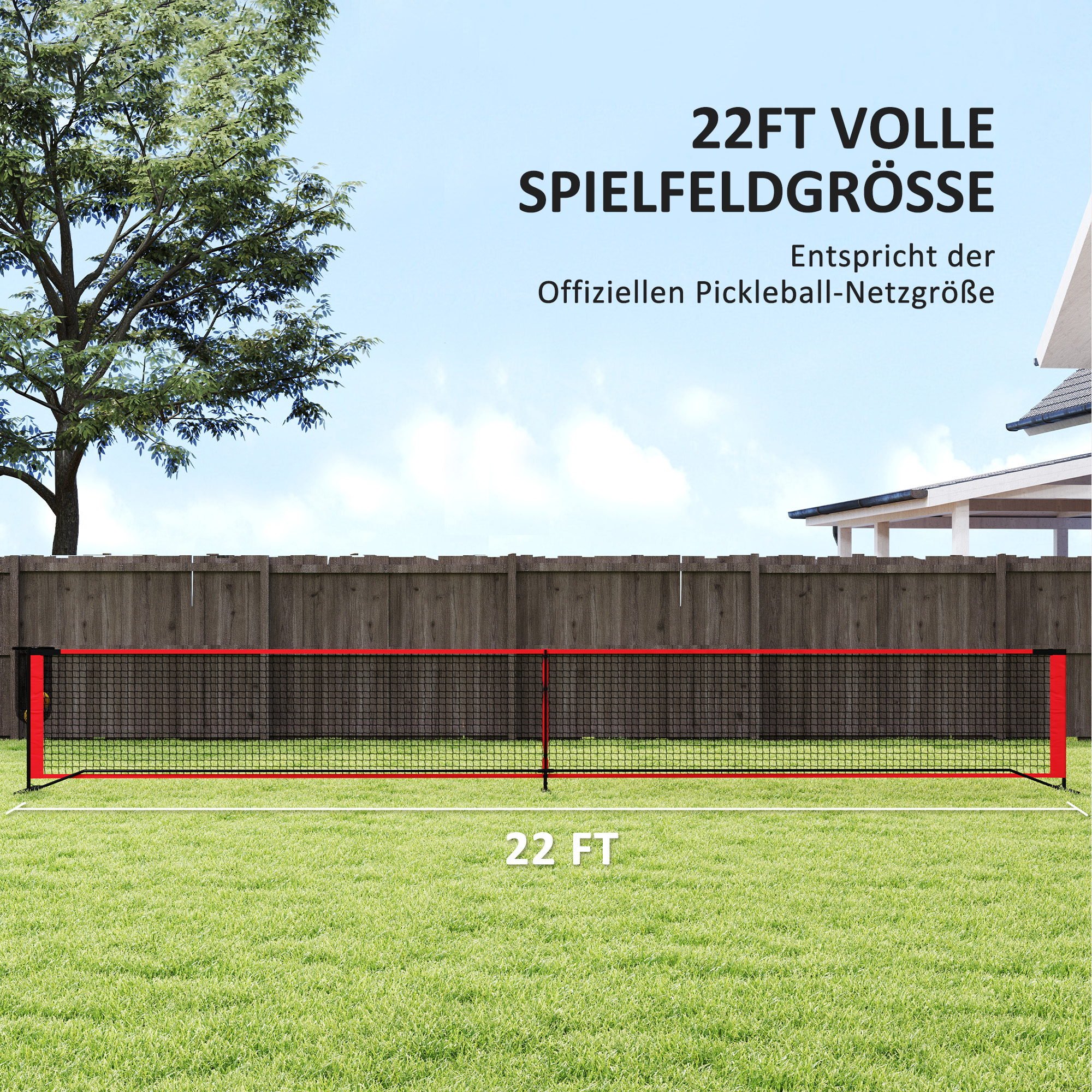 Pickleball-Set mit Netz, Ständer, Bällen, Stahl, Kunststoff, Rot