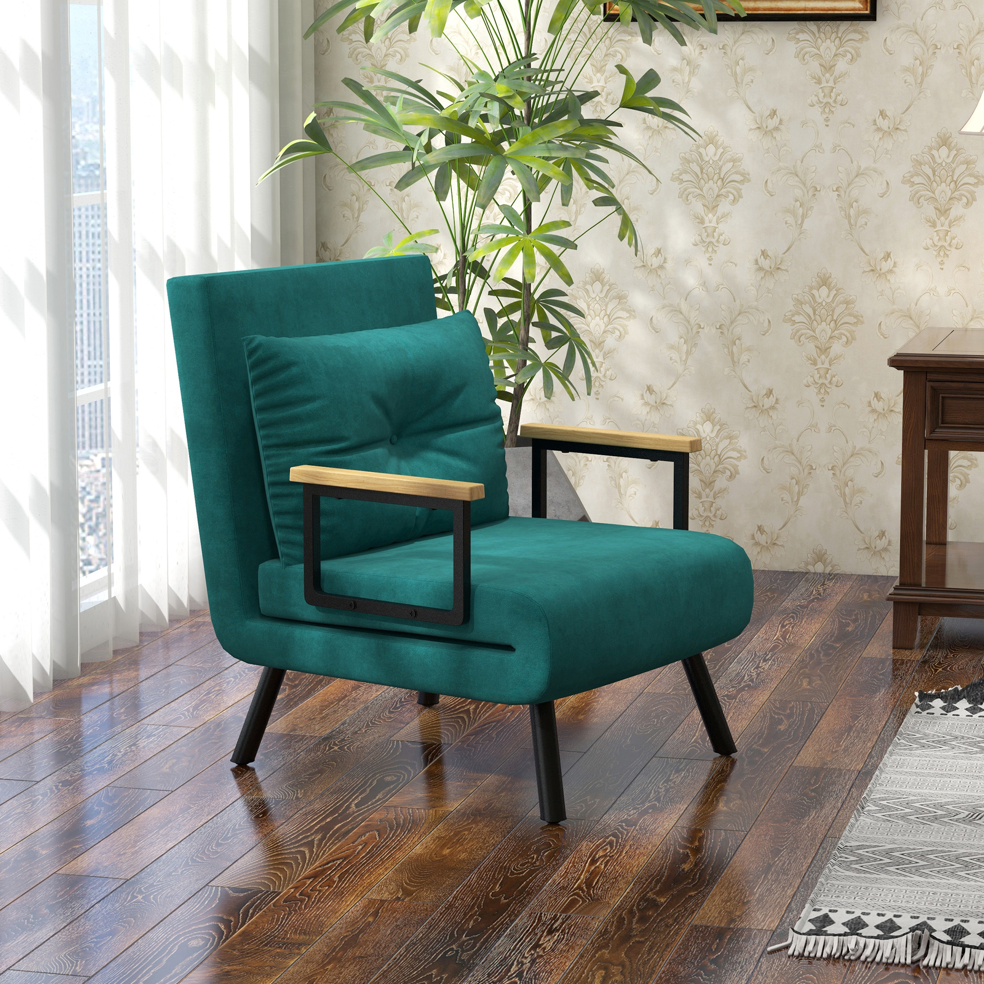 Relaxsessel im Skandidesign, Liegesessel, Lesesessel. ink. Kissen mit Knopfhefung, Schwarz + Natur