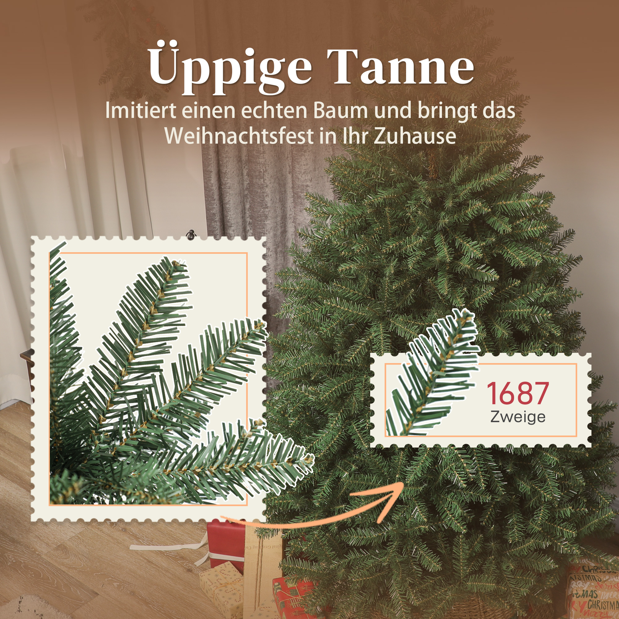 Künstlicher Weihnachtsbaum, 180 cm, klappbare Äste, Metallständer, vielseitig, Grün