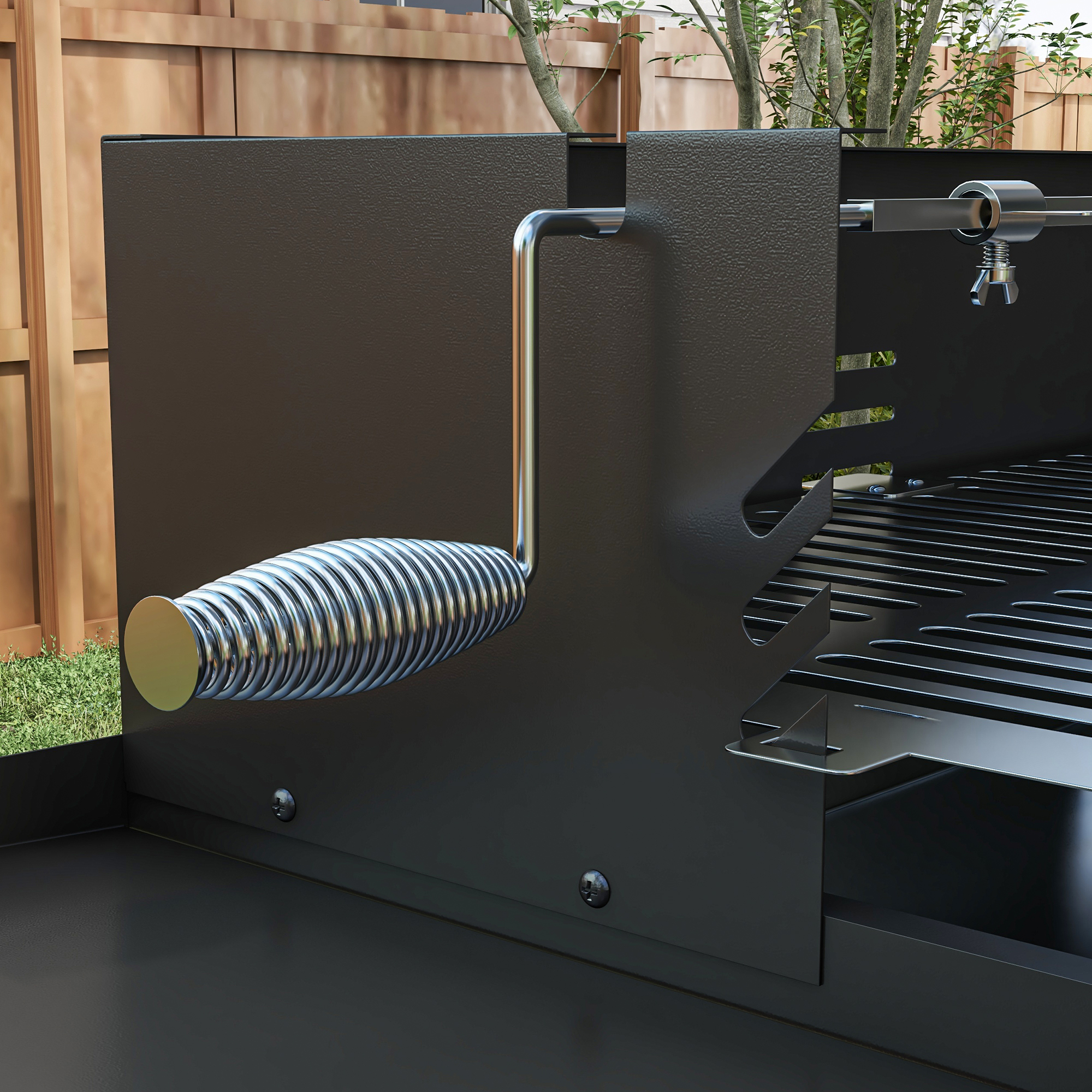 Holzkohlegrill Grill BBQ-Grill, verstellbares Rost, 1 Drehspieß, 118 x 32 x 90 cm, Schwarz + Silber