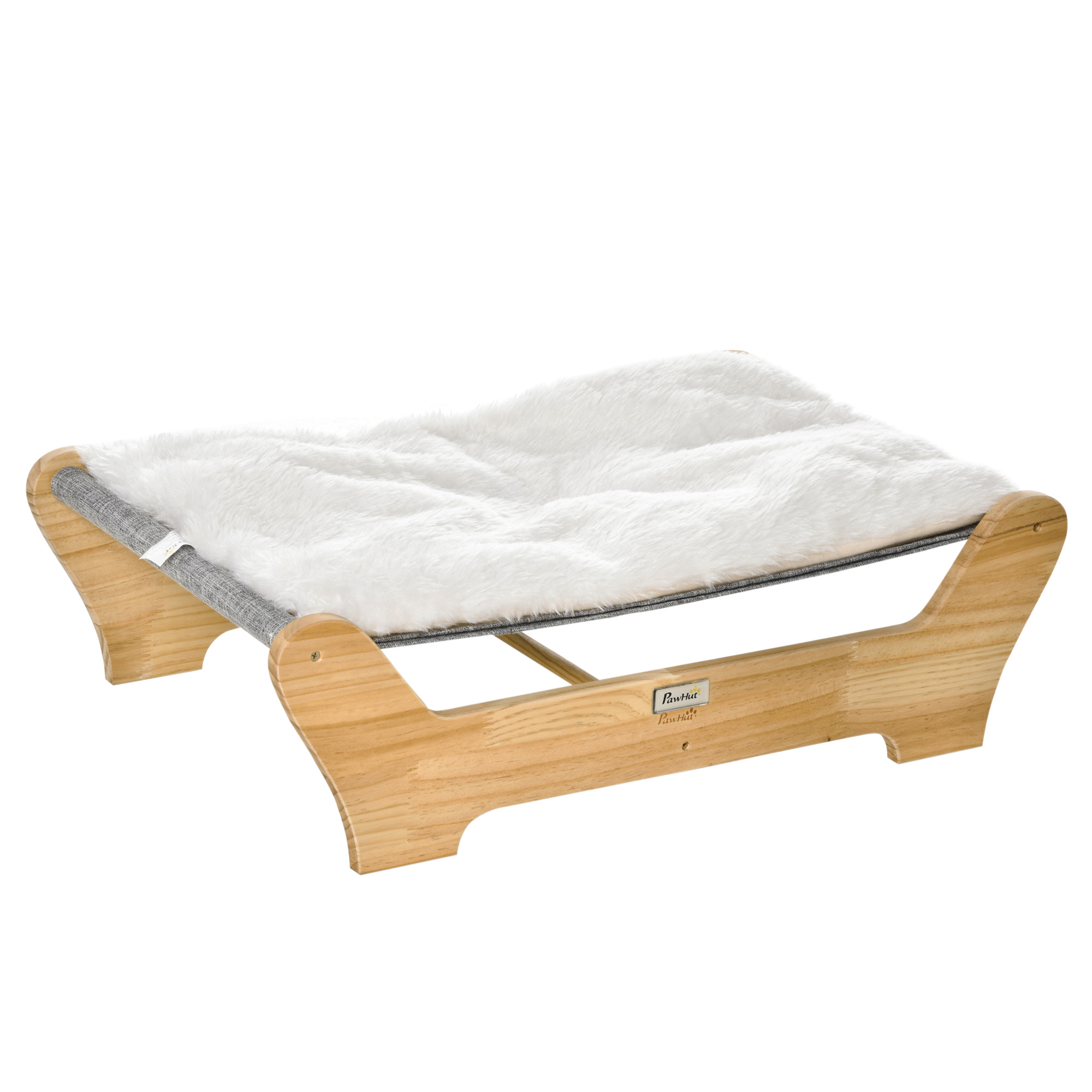 Katzenbett mit Gestell Hängematte für Katzen erhöhtes Katzennest mit weichem Kissen Kiefernholz Natur 68 x 43 x 20 cm