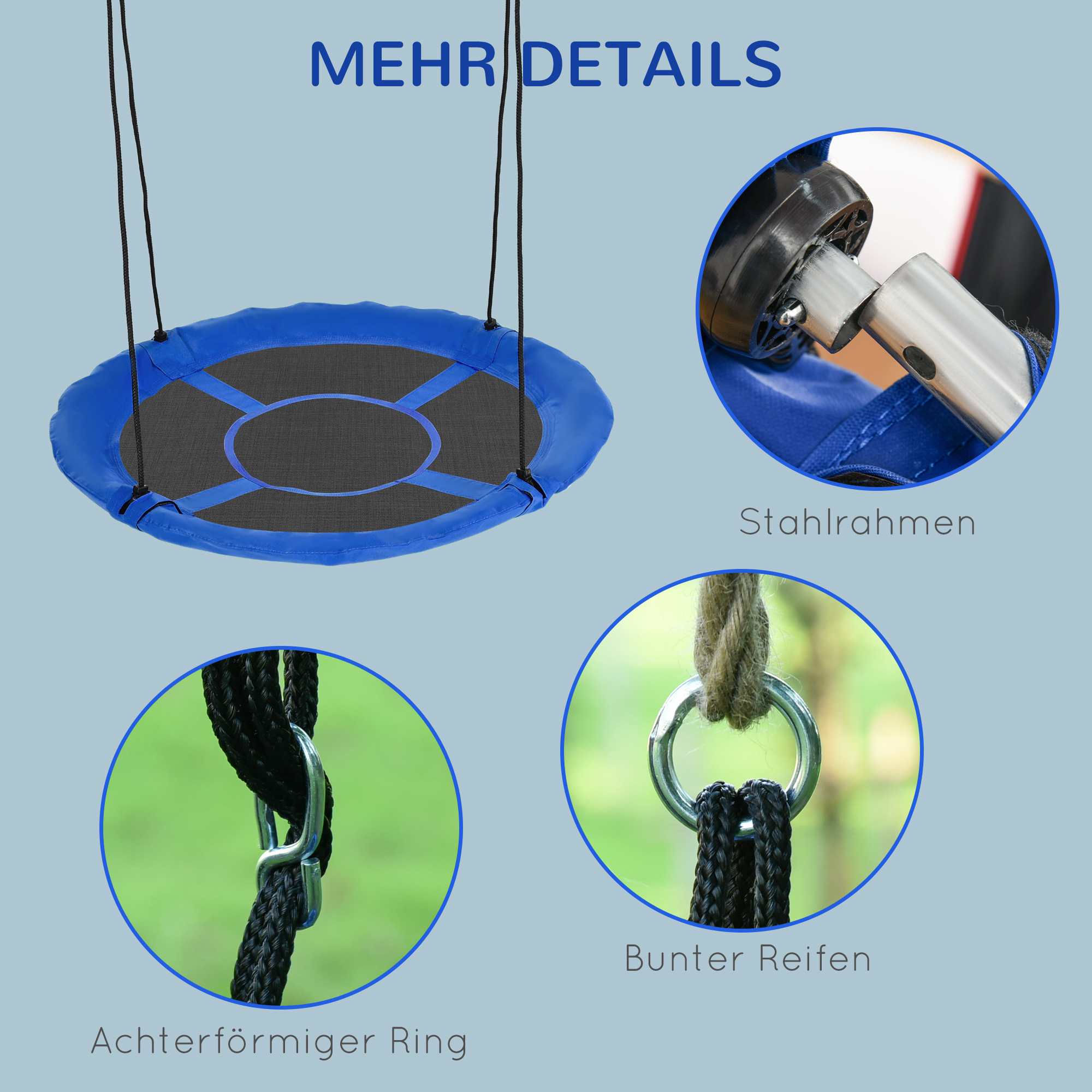 Nestschaukel, wetterfest, bis 100 kg, längenverstellbare Seile, ?110 cm, Blau