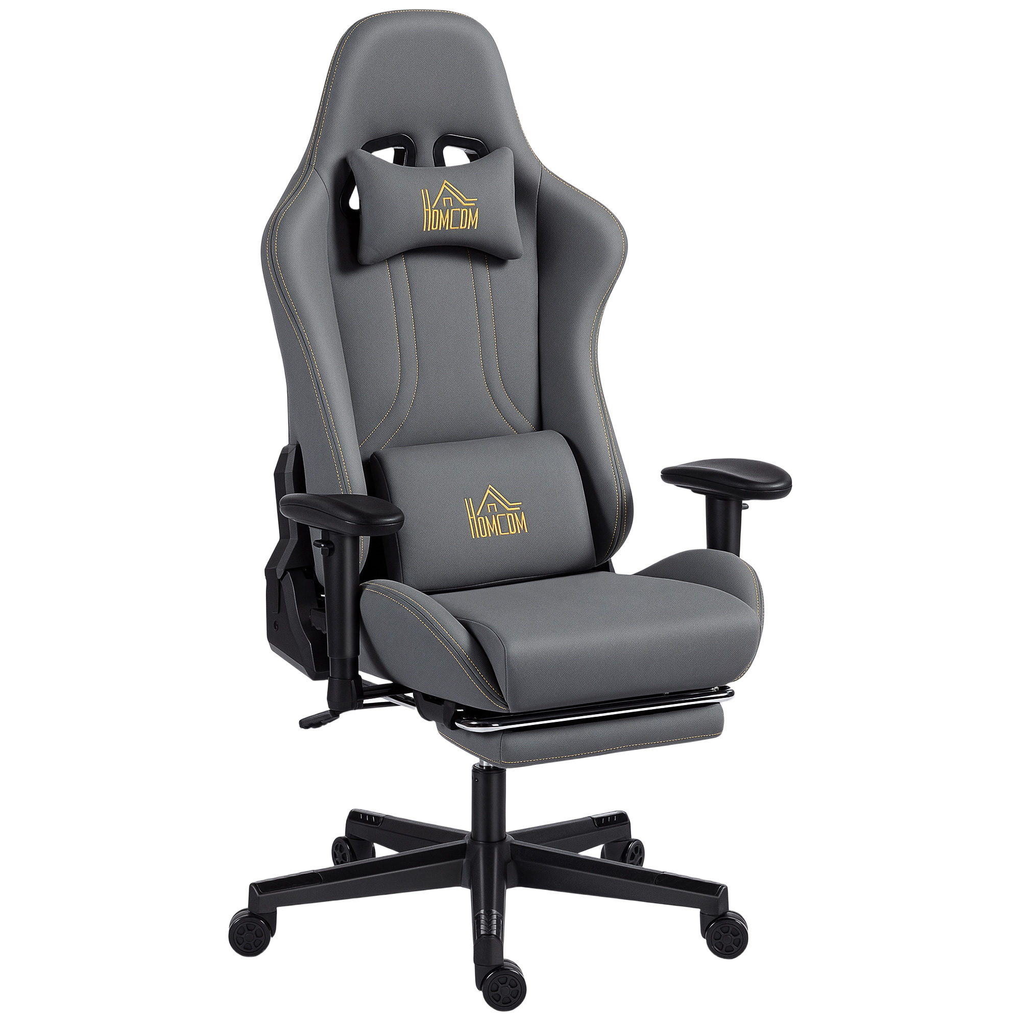 Ergonomischer Gaming-Stuhl mit 3D-Armlehnen, verstellbar, rollbarer Schreibtischstuhl mit Lendenstütze, Grau