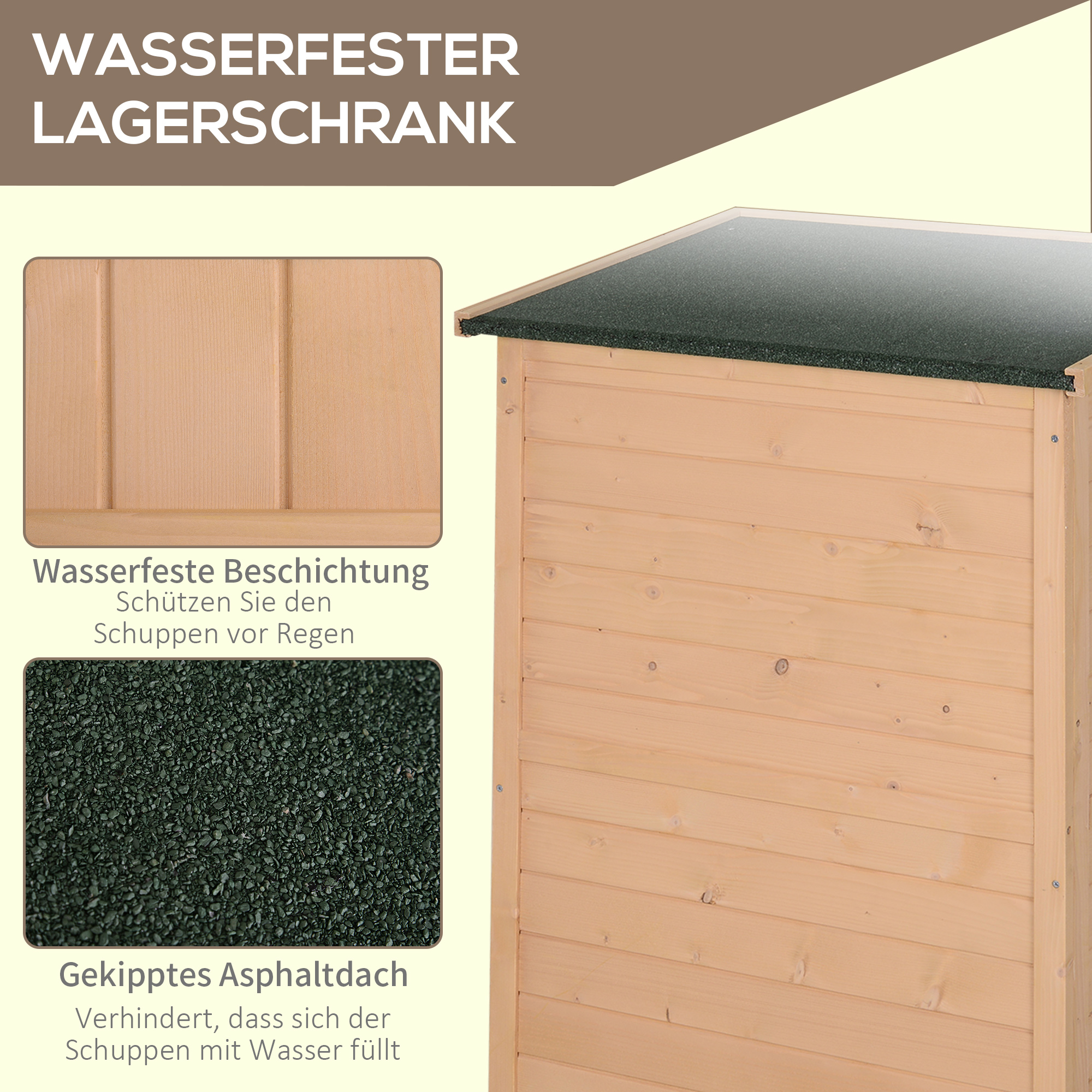 Geräteschuppen mit Regalböden wetterbeständig 75 x 56 x 115cm Naturholz
