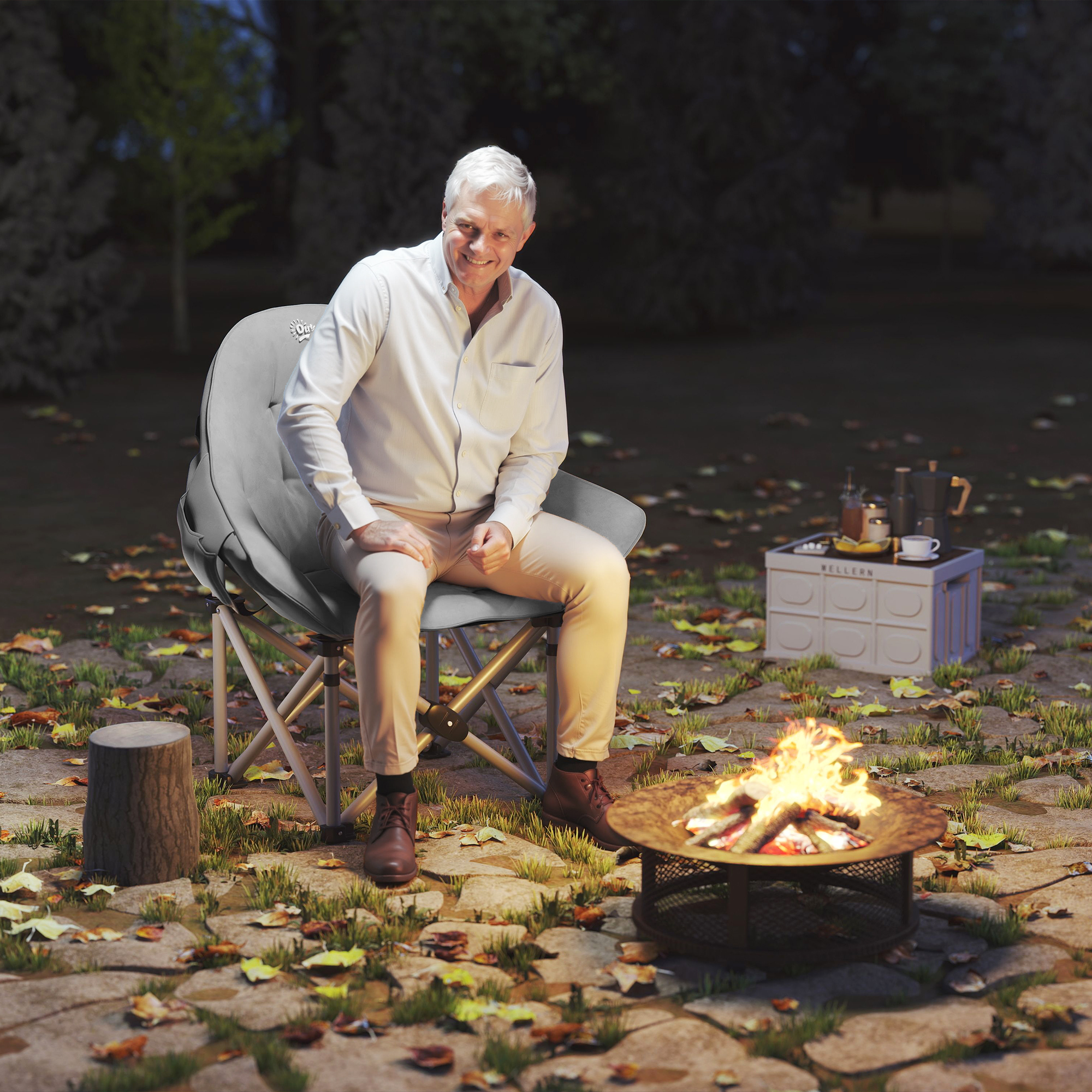 Faltstuhl faltbar Campingstuhl mit Seitentasche Tragetasche gepolstert bis 120kg belastbar Dunkelgrau