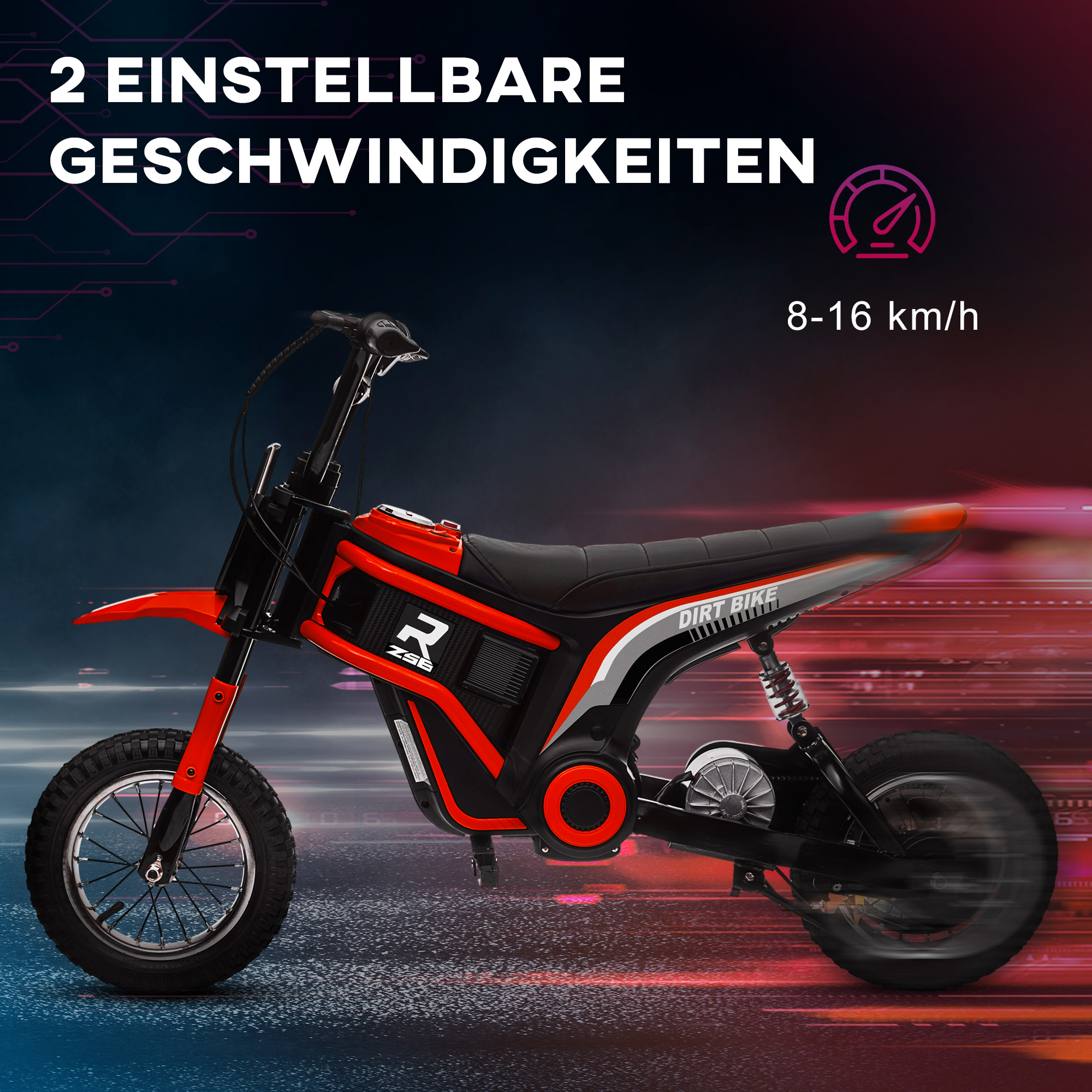 Elektro-Motorrad für Kinder, 24V Kindermotorrad mit Hupe, Leuchte, mit Drehgriff-Gashebel, 8-16 km/h, 8-12 Jahre, Rot