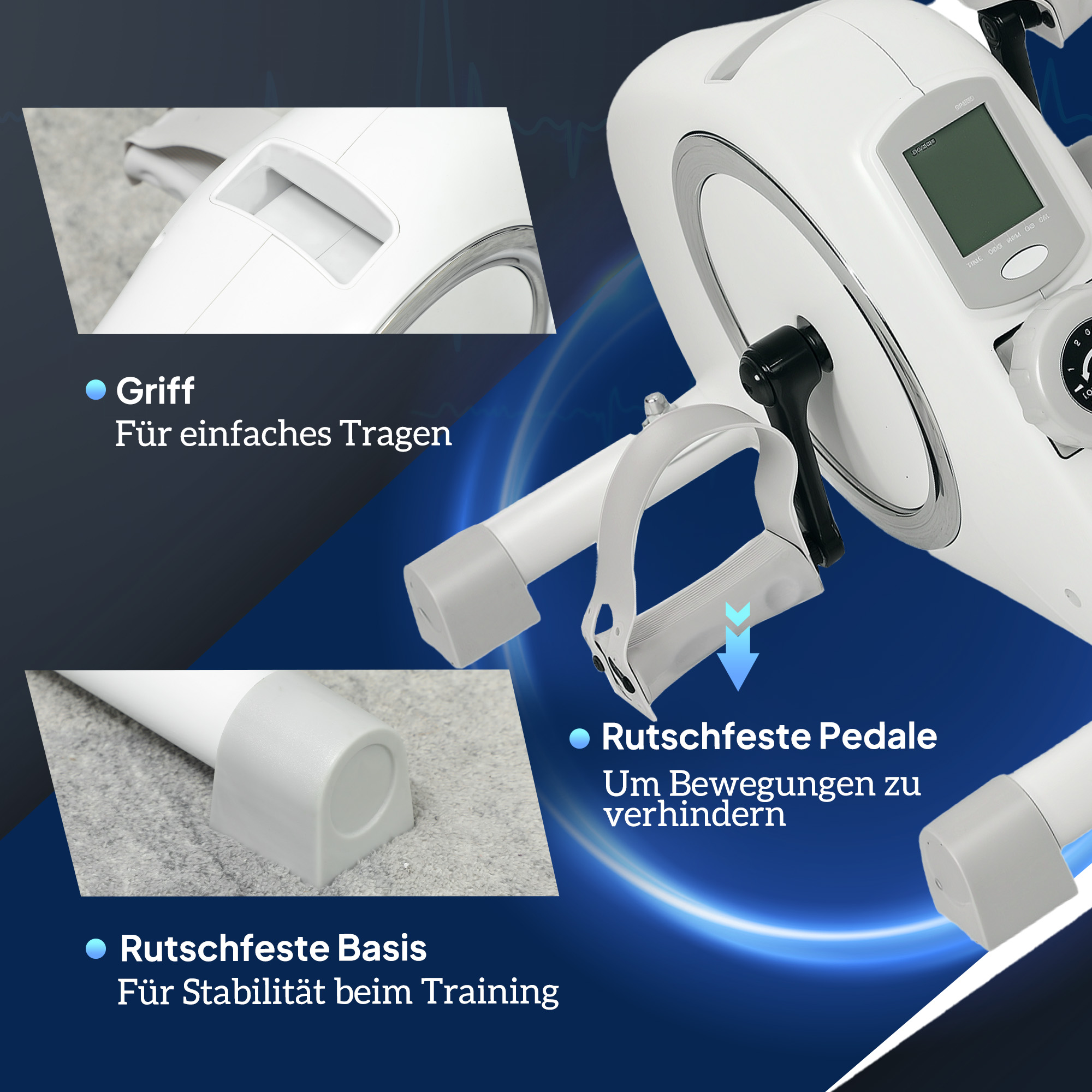 Mini-Heimtrainer, Unter-dem-Schreibtisch-Fußpedale, Arm- und Beinübungen, 8 Widerstandsstufen, Stahl, Weiß