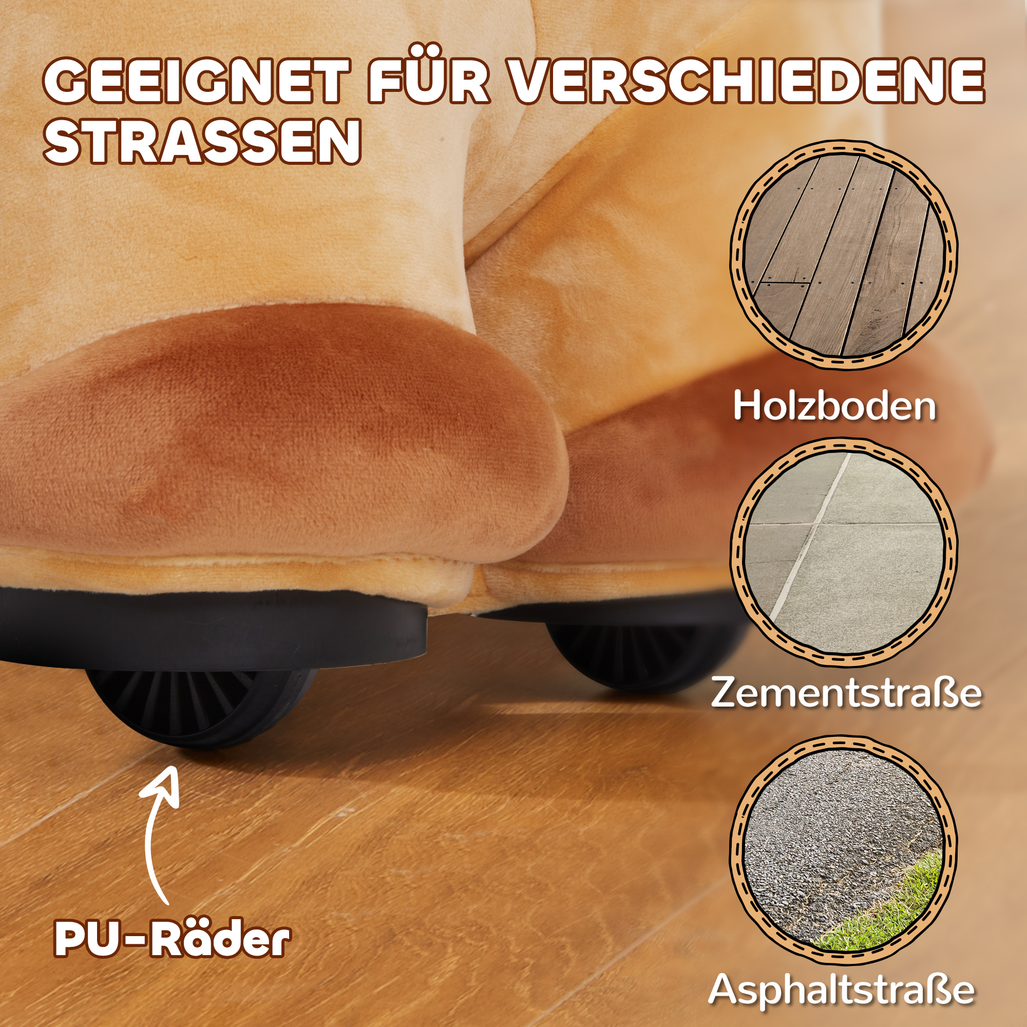 6V Reitpferd für Kinder, Batteriebetrieb, Mit Musikfunktion und Vorwärtsbewegung, 18-36 Monate, Braun
