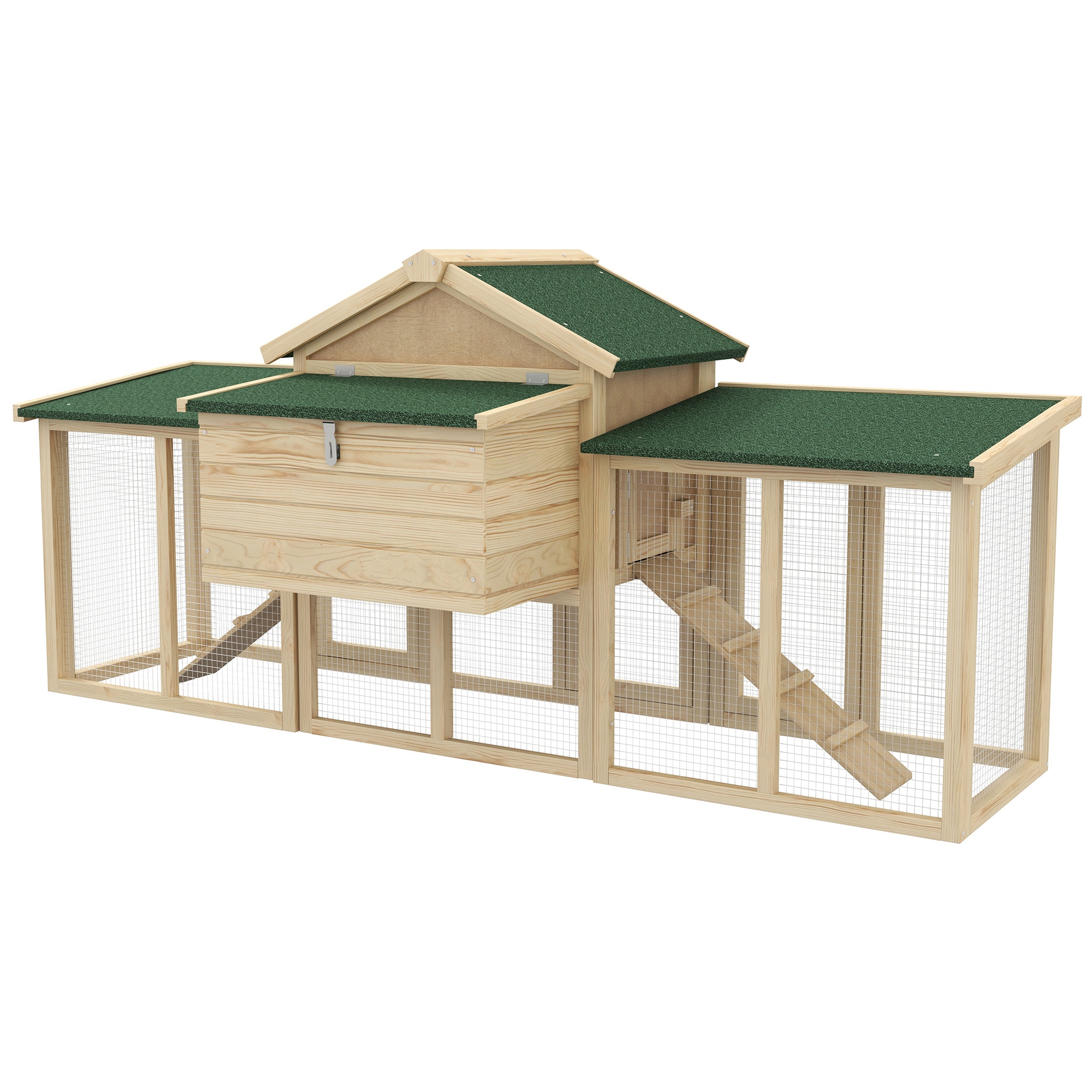 Hühnerstall mit Freigehege, inkl, Nistkasten, Rampe und Bodenwanne Tannenholz Naturholz