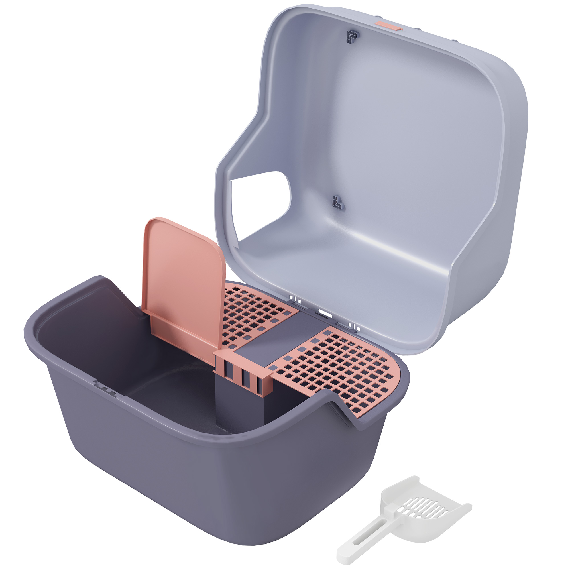 Katzentoilette, Katzenklo mit Deckel und Schaufel, leicht zu reinigen, verschließbar, Lila